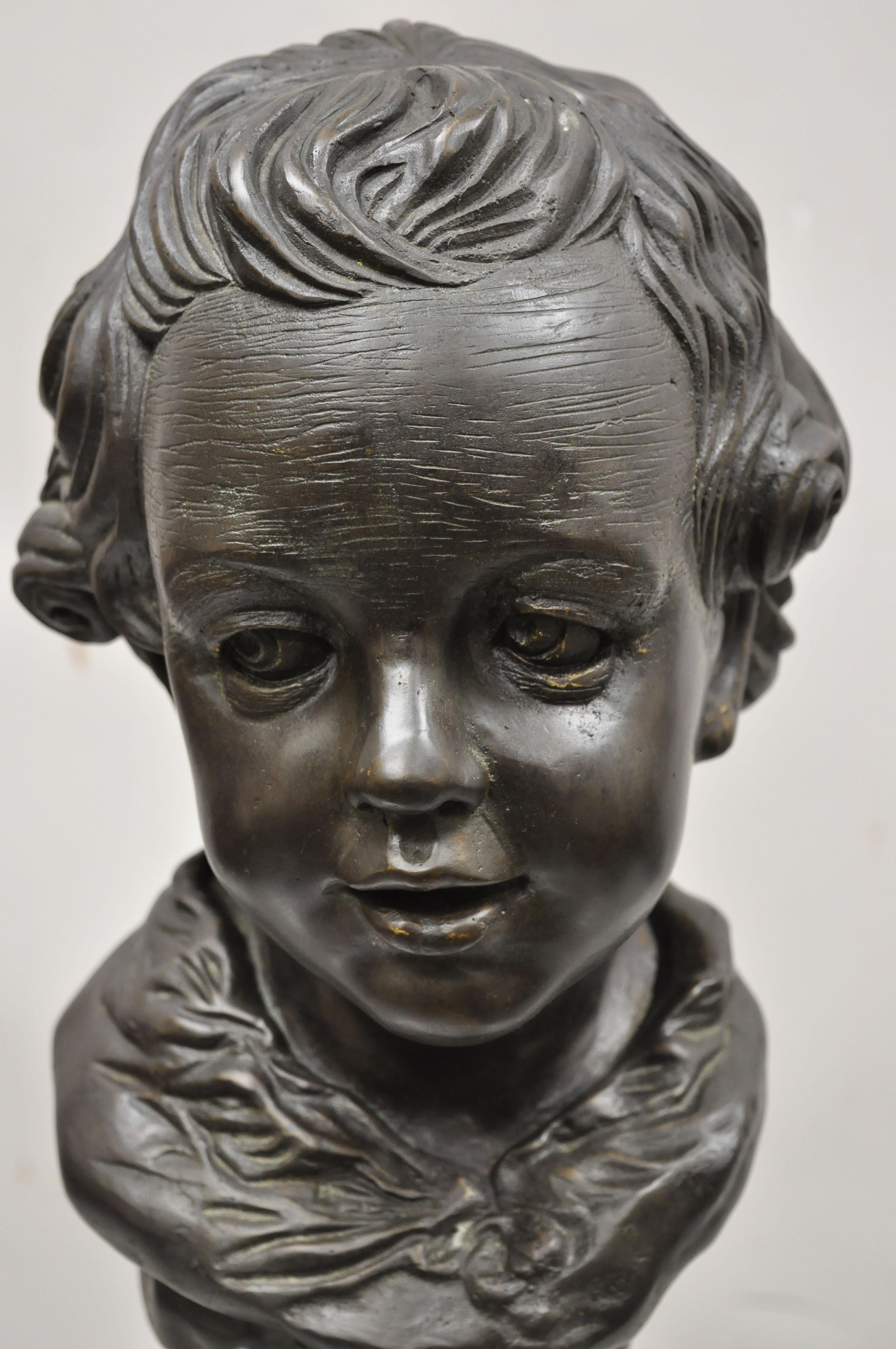 Maitland Smith Bronze Boy Bust Head Victorian Style on Marble Base For Sale 6