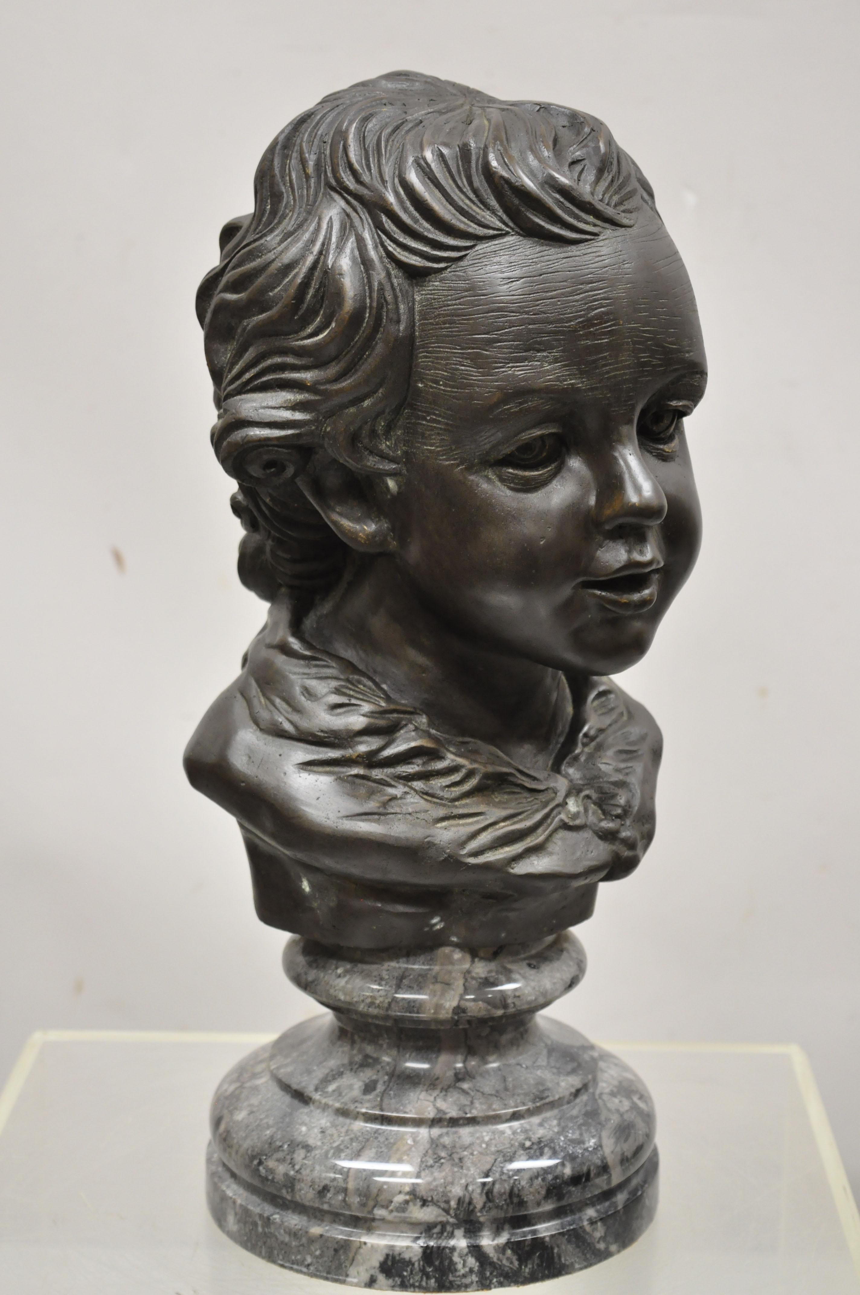 Maitland Smith Bronze Boy Bust Head Victorian Style on Marble Base For Sale 7