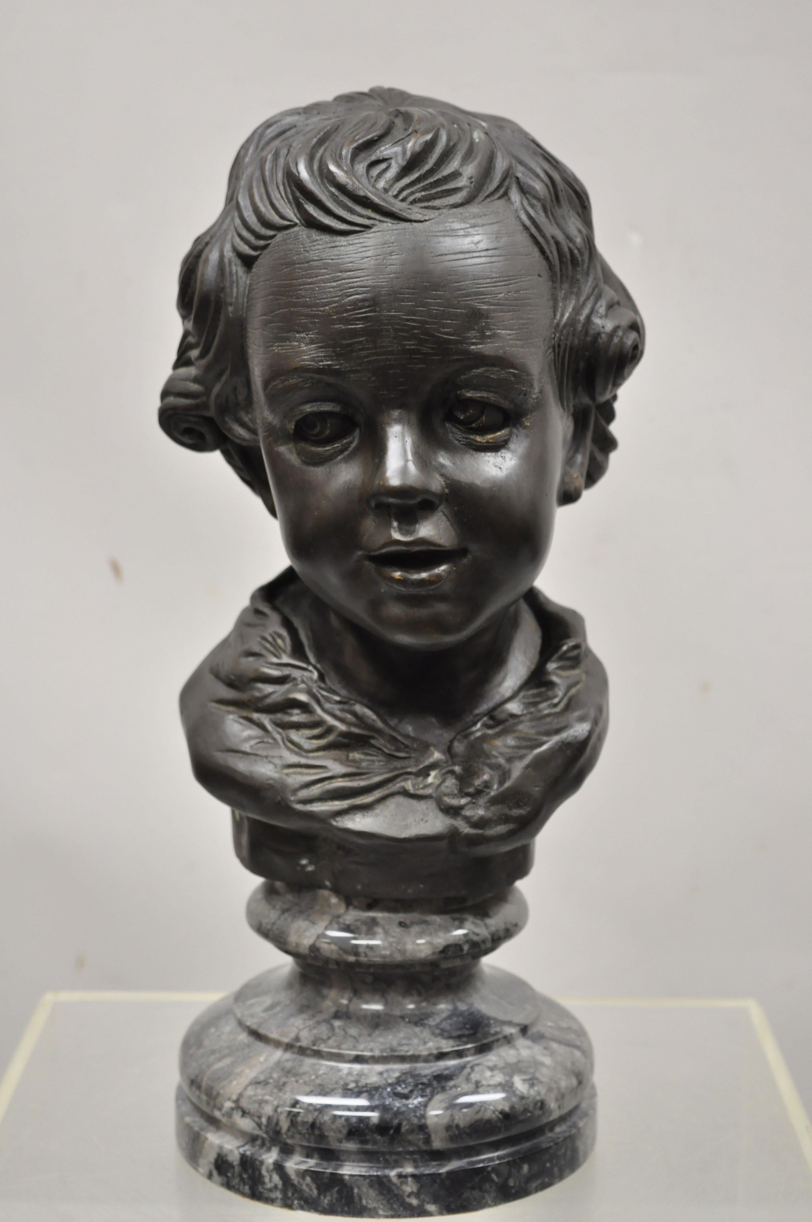 Thai Maitland Smith Bronze Boy Bust Head Victorian Style on Marble Base For Sale