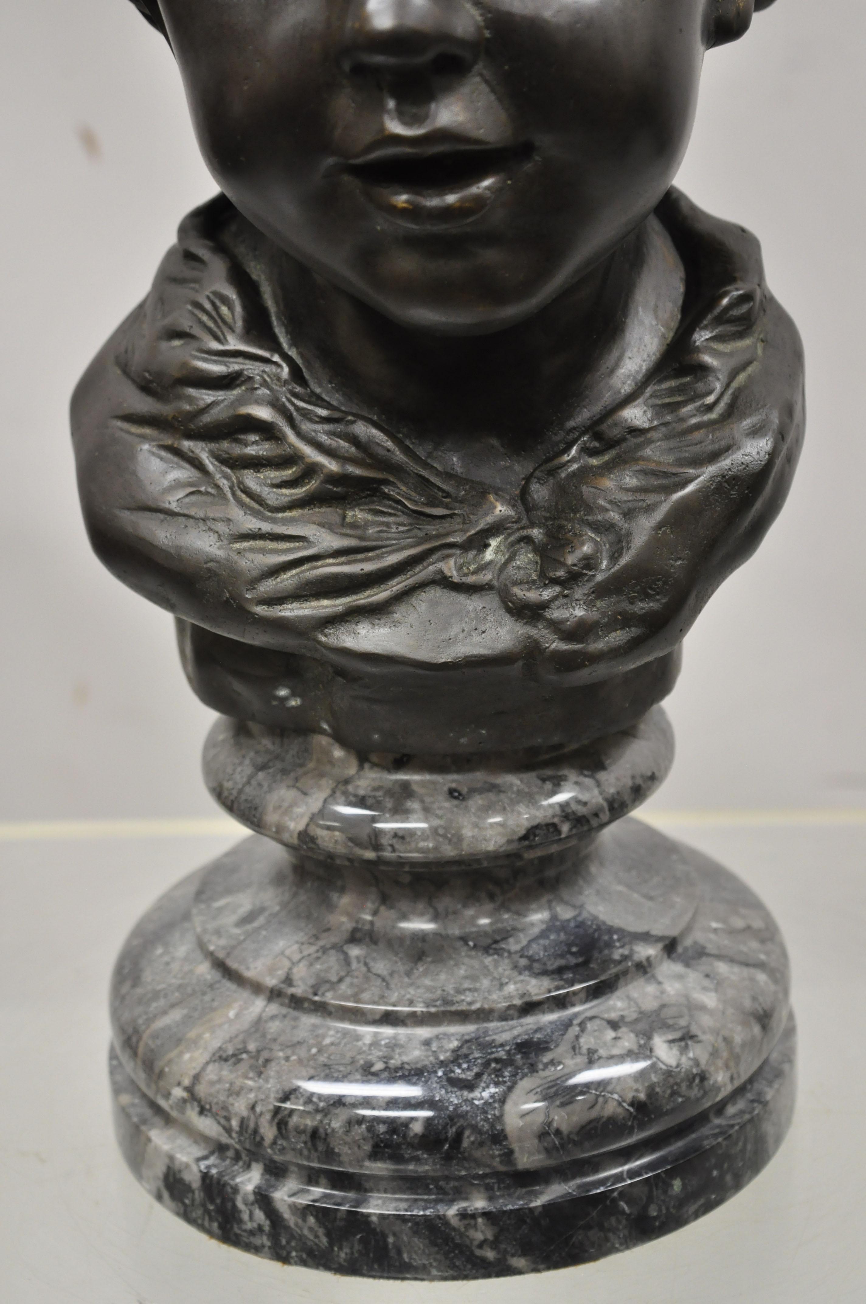 Contemporary Maitland Smith Bronze Boy Bust Head Victorian Style on Marble Base For Sale
