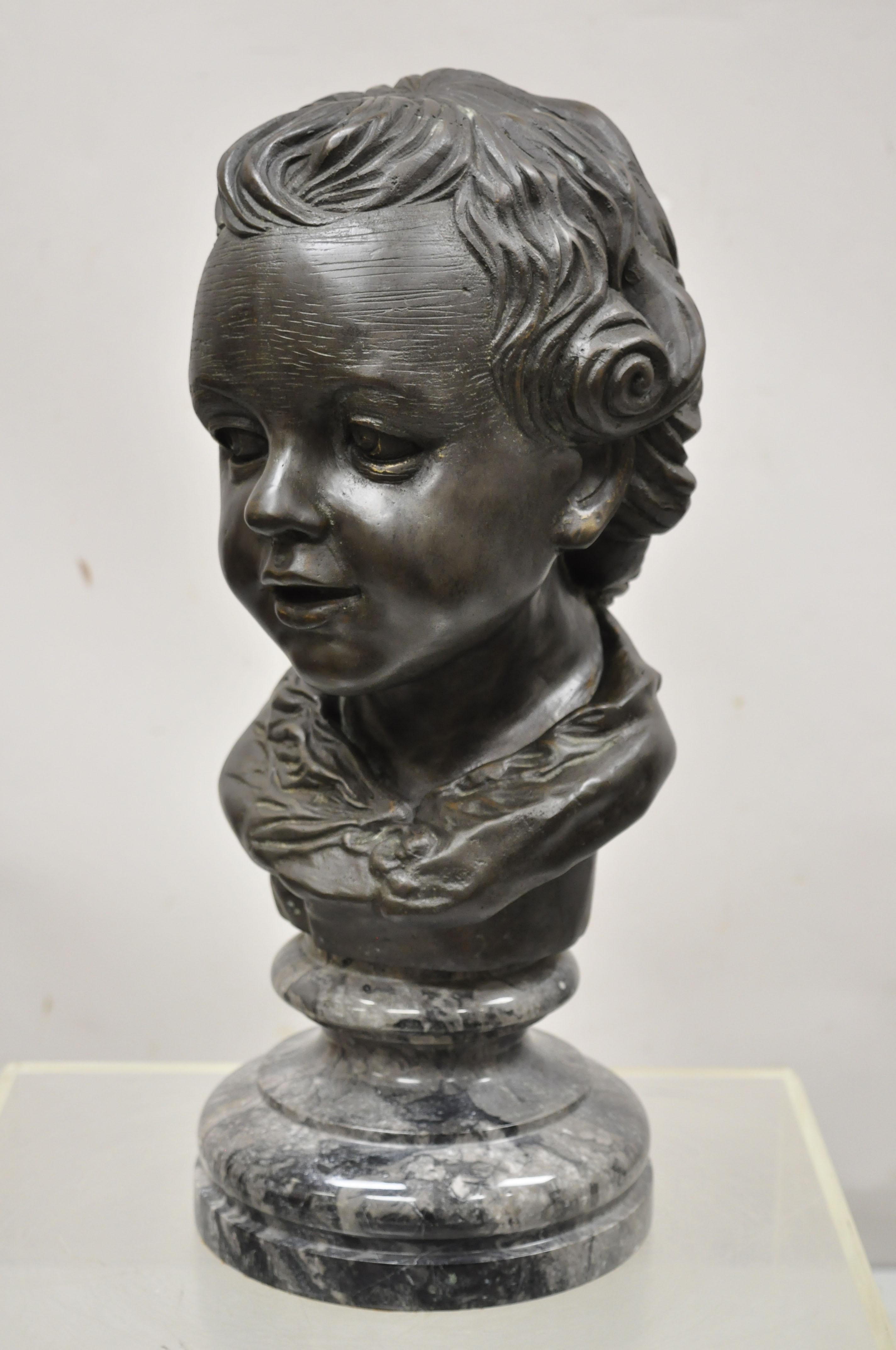 Maitland Smith Bronze Boy Bust Head Victorian Style on Marble Base For Sale 3