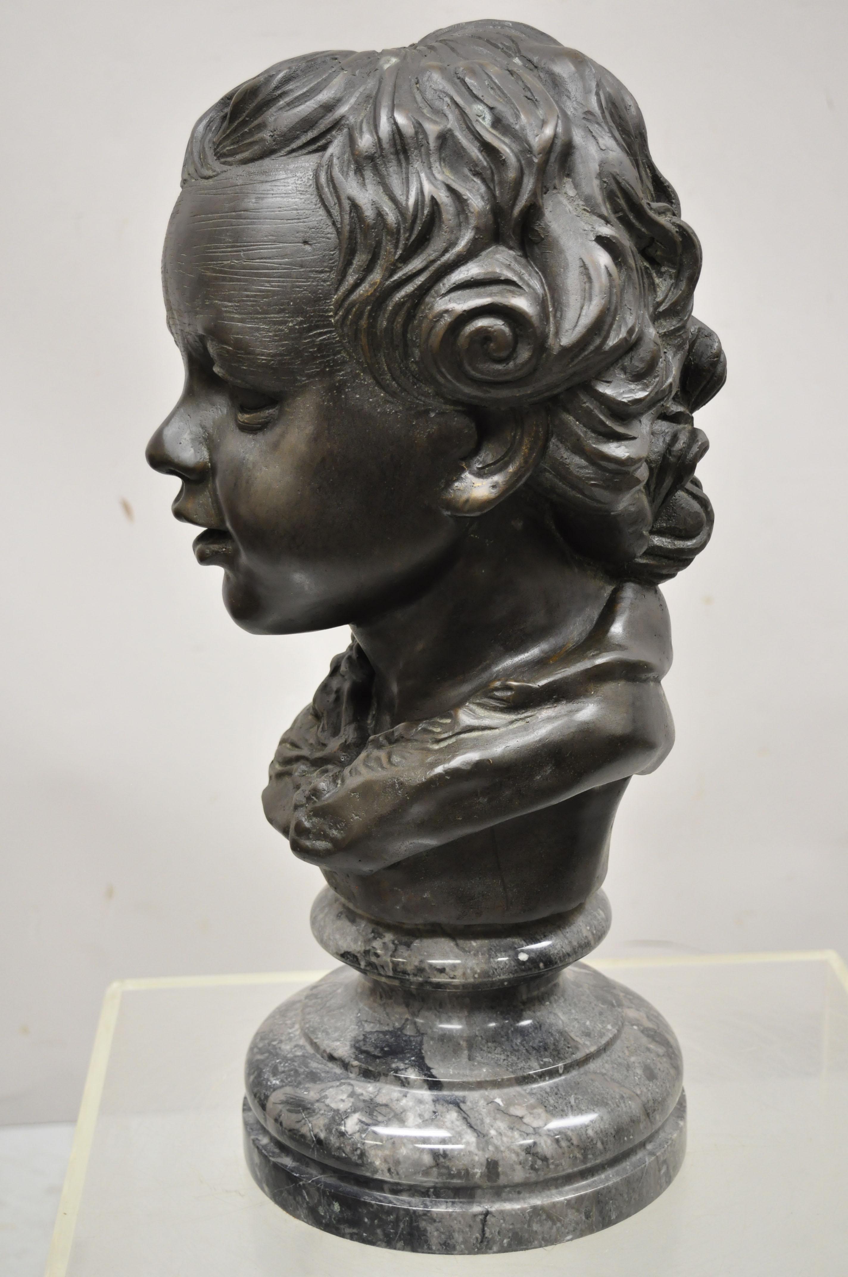 Maitland Smith Bronze Boy Bust Head Victorian Style on Marble Base For Sale 4