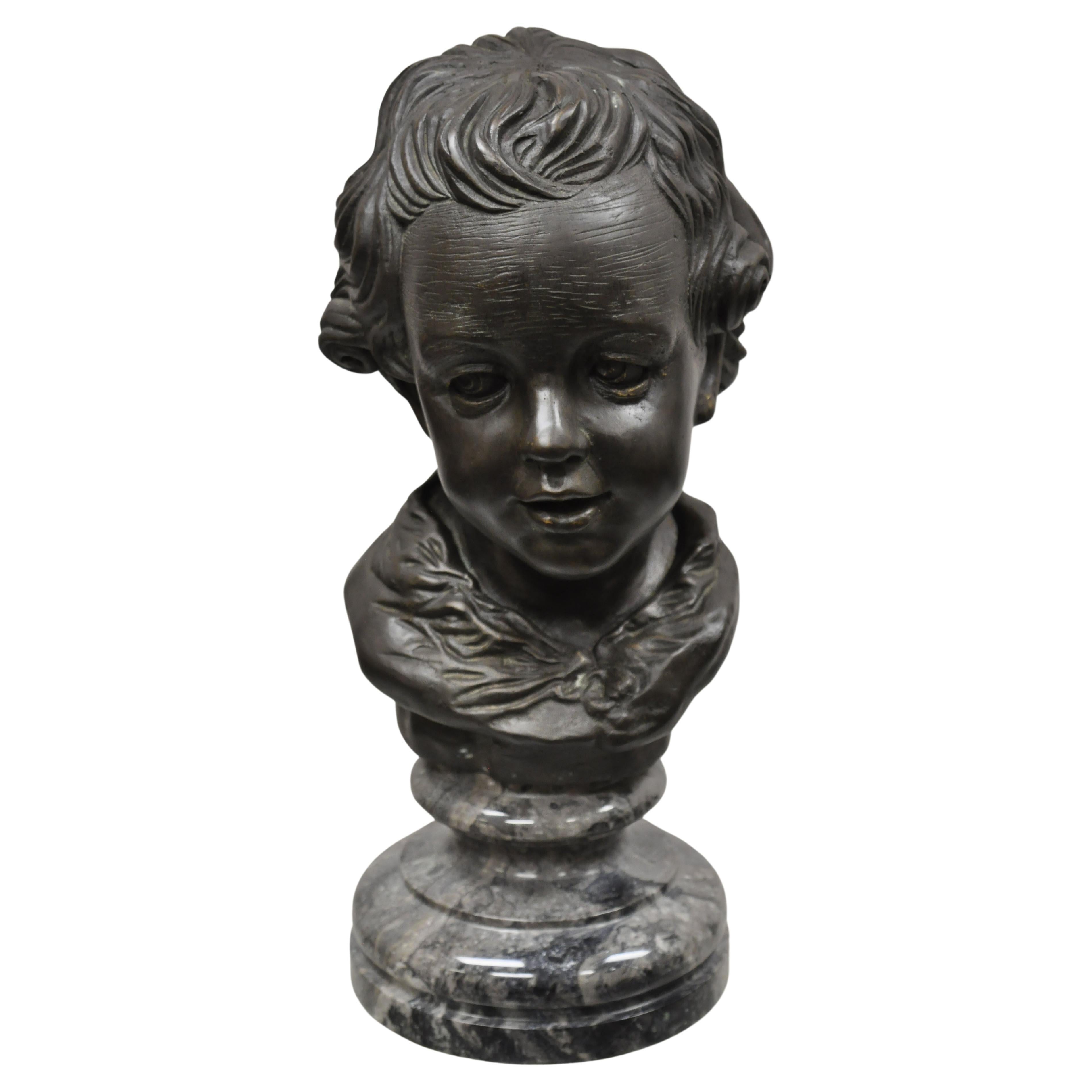Maitland Smith Bronze Boy Bust Head Victorian Style on Marble Base