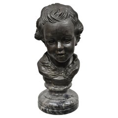 Maitland Smith Bronze Boy Bust Head Victorian Style on Marble Base