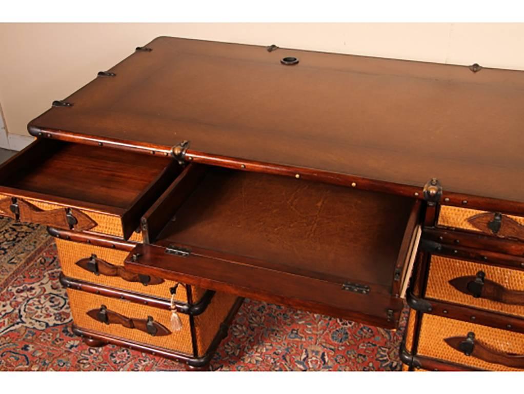20th Century Maitland-Smith Three-Part Rattan Desk in the Form of Travel Trunk