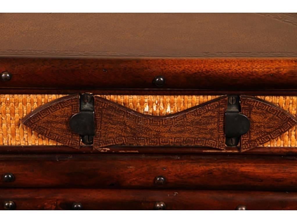 Leather Maitland-Smith Three-Part Rattan Desk in the Form of Travel Trunk