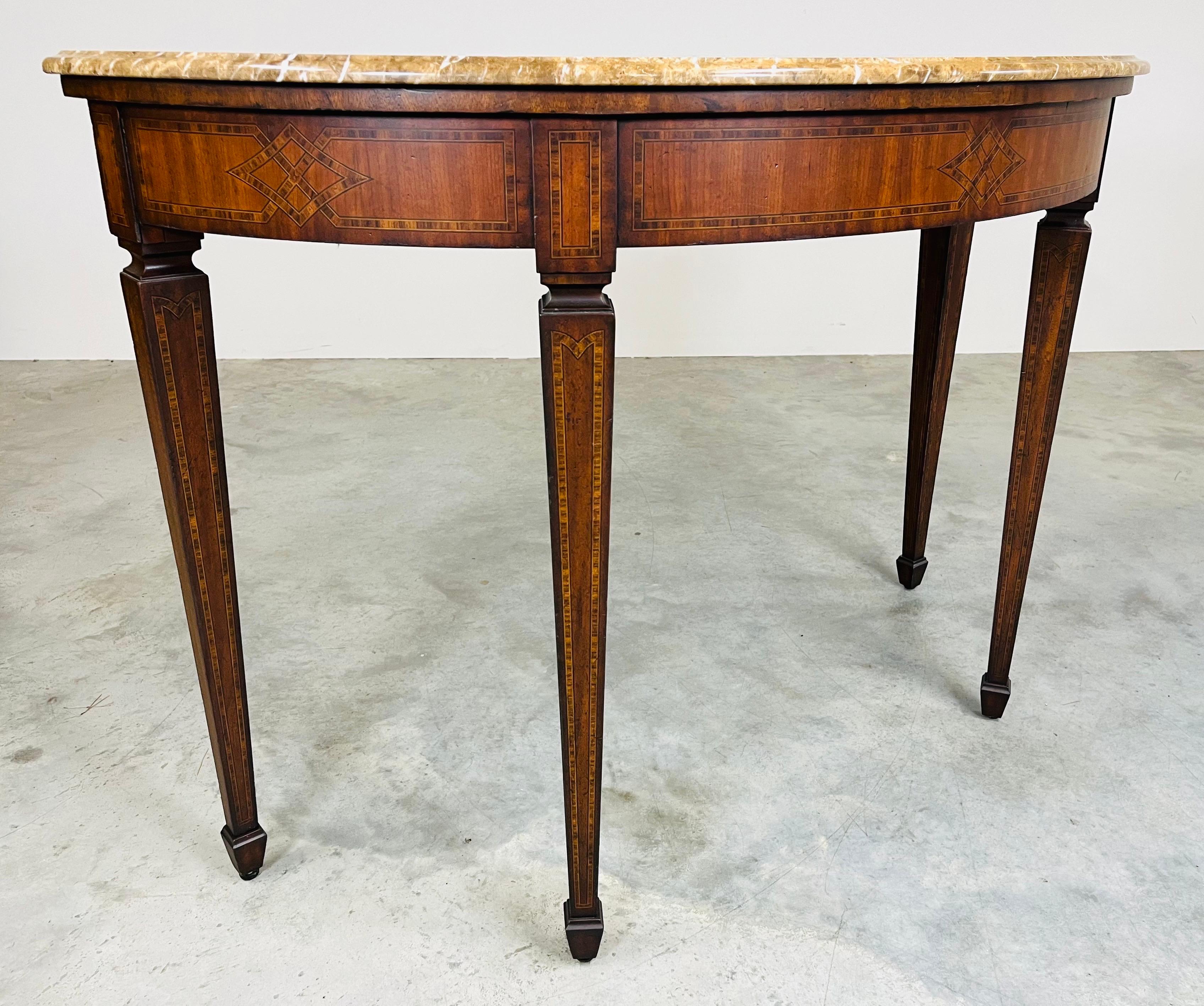 Maitland Smith Adam Style Inlaid Demi-lune Console Table In Excellent Condition For Sale In Southampton, NJ