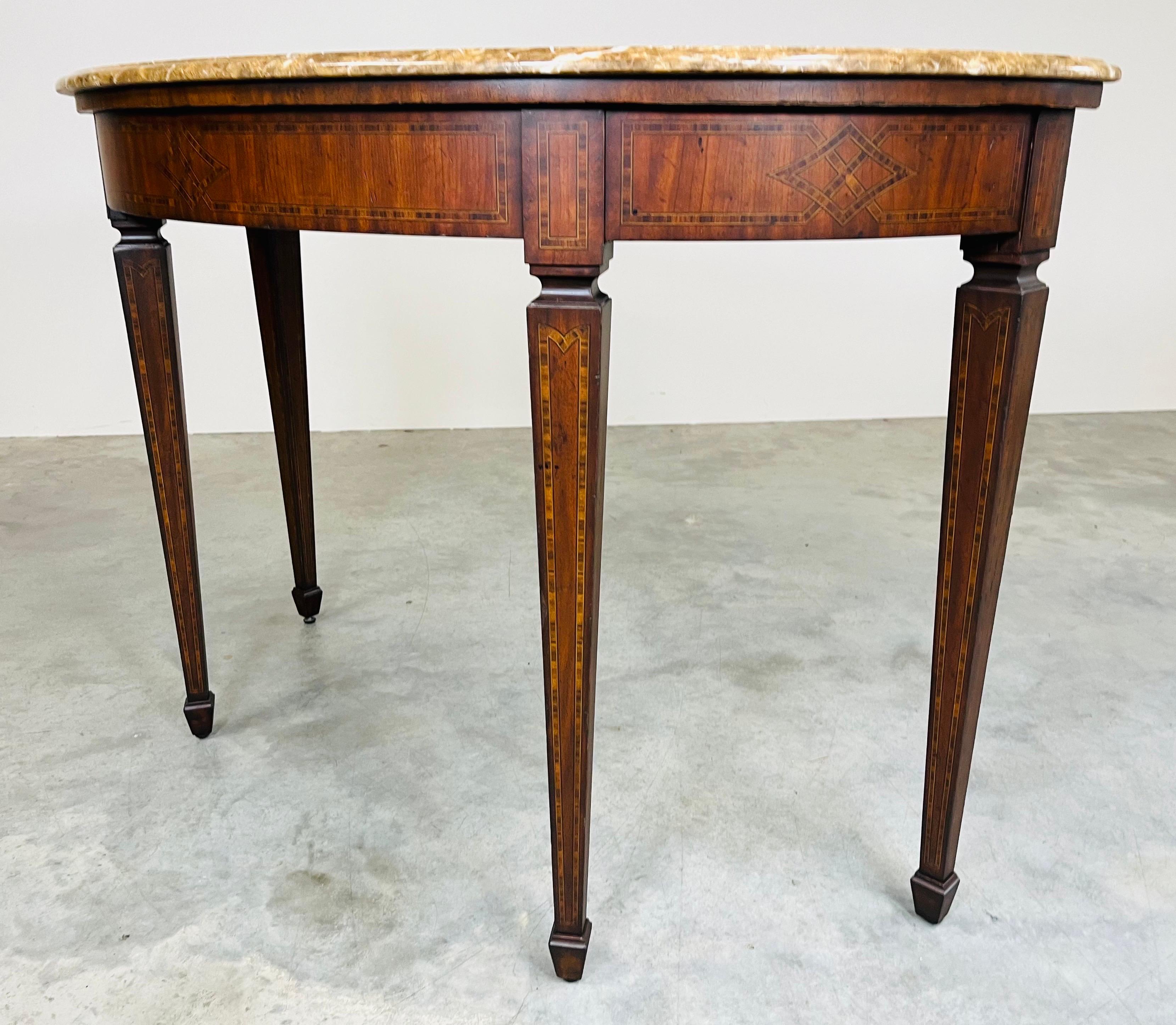 20th Century Maitland Smith Adam Style Inlaid Demi-lune Console Table For Sale
