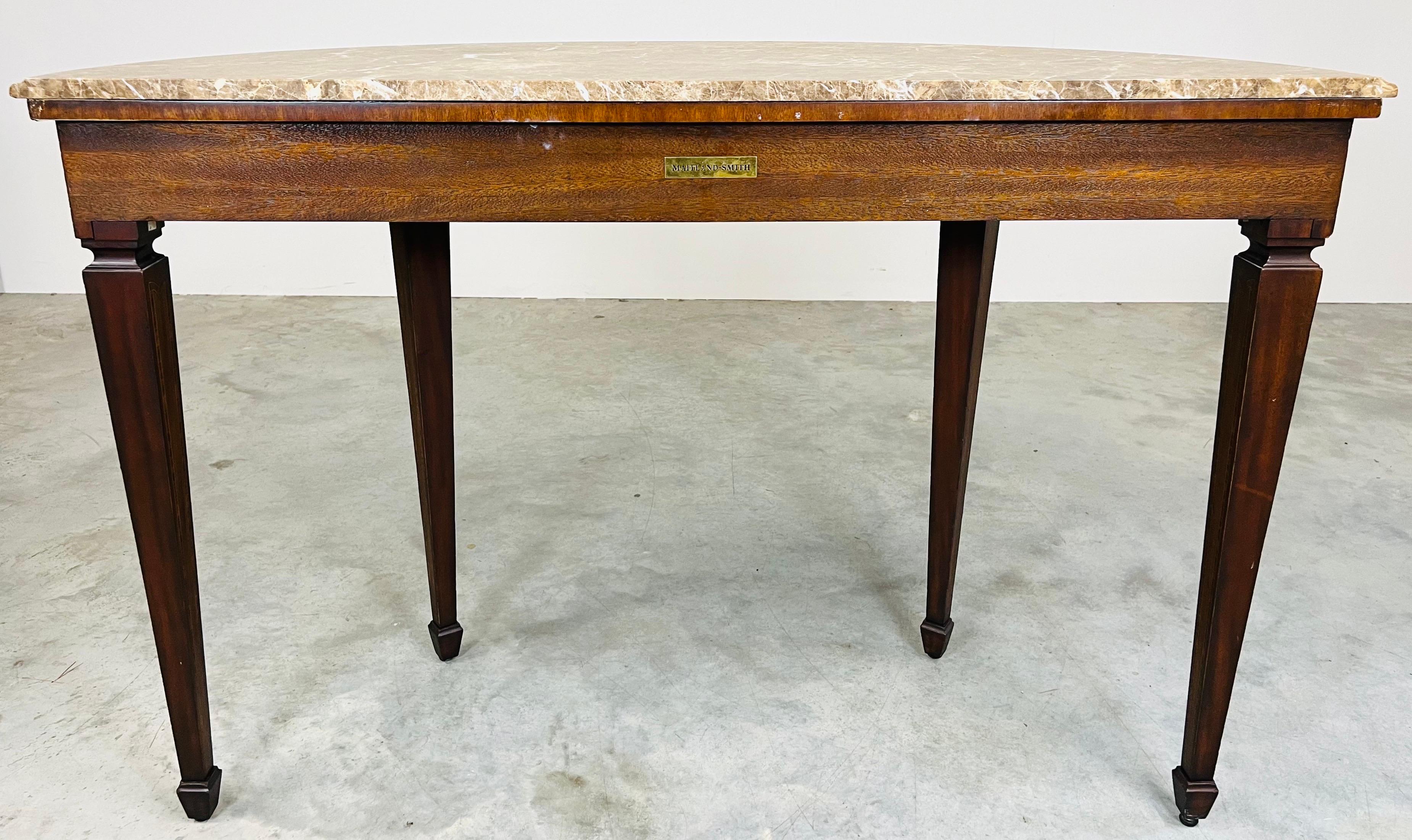 Granite Maitland Smith Adam Style Inlaid Demi-lune Console Table For Sale