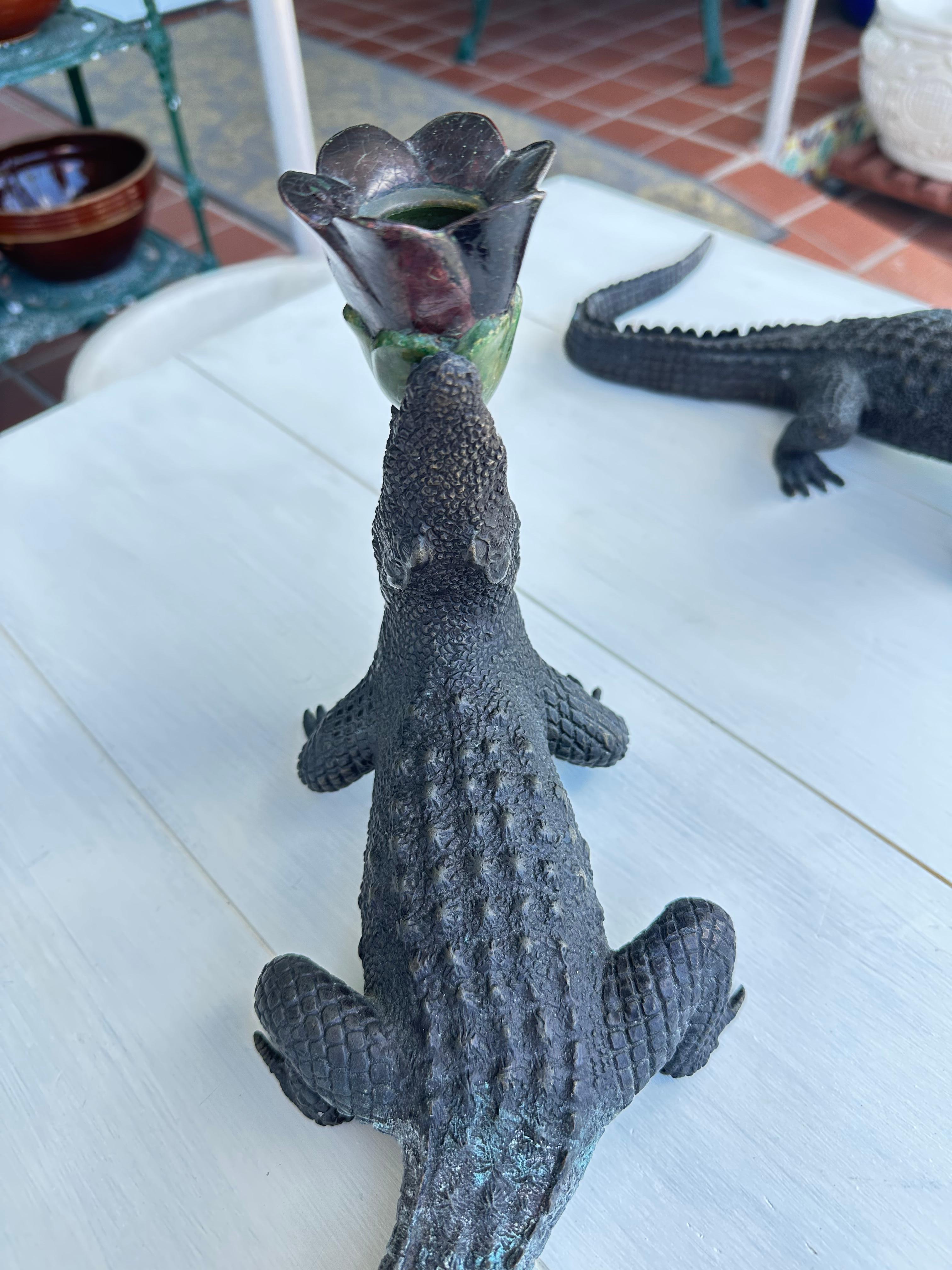 Ceramic Maitland Smith Alligator Candle Holders For Sale