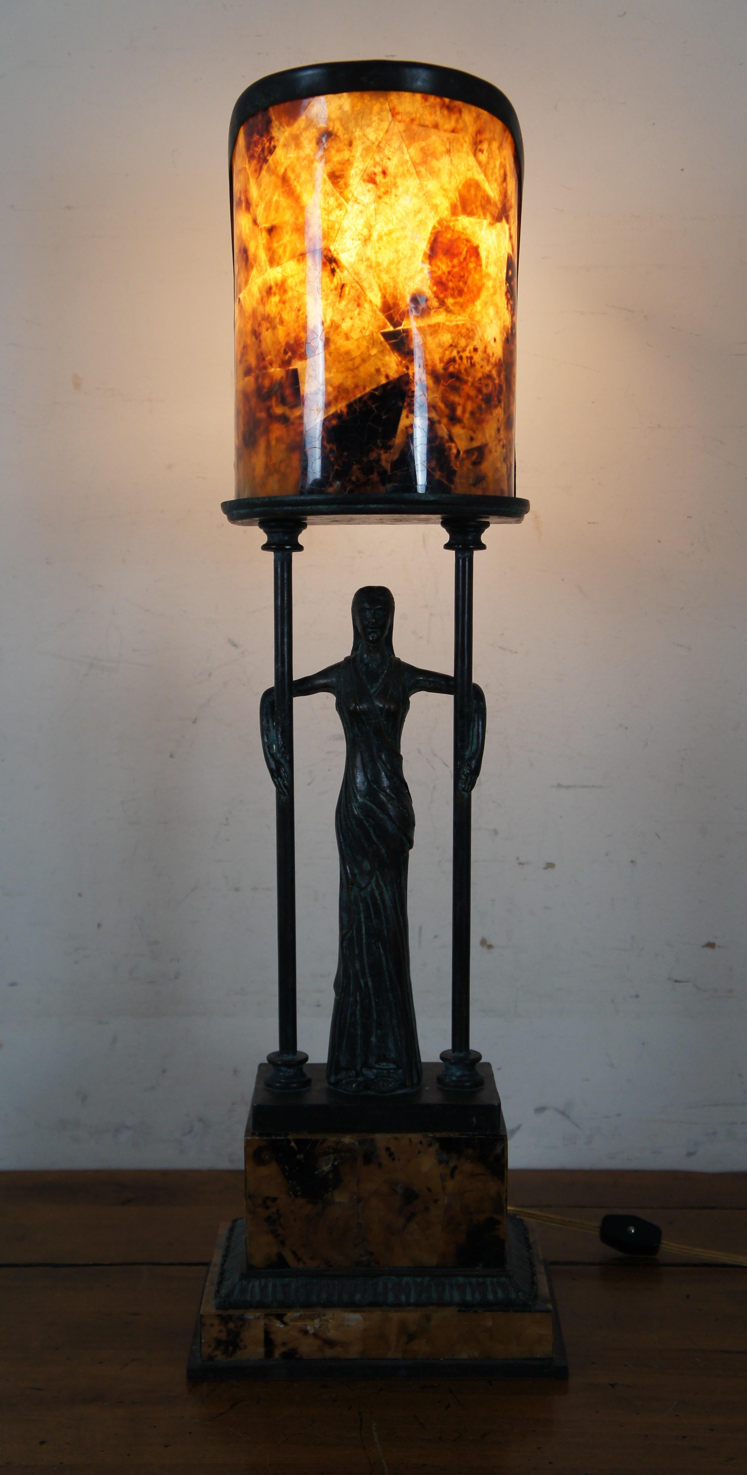 Maitland Smith Art Deco Figural Bronze Female & Penshell Table Lamp 25