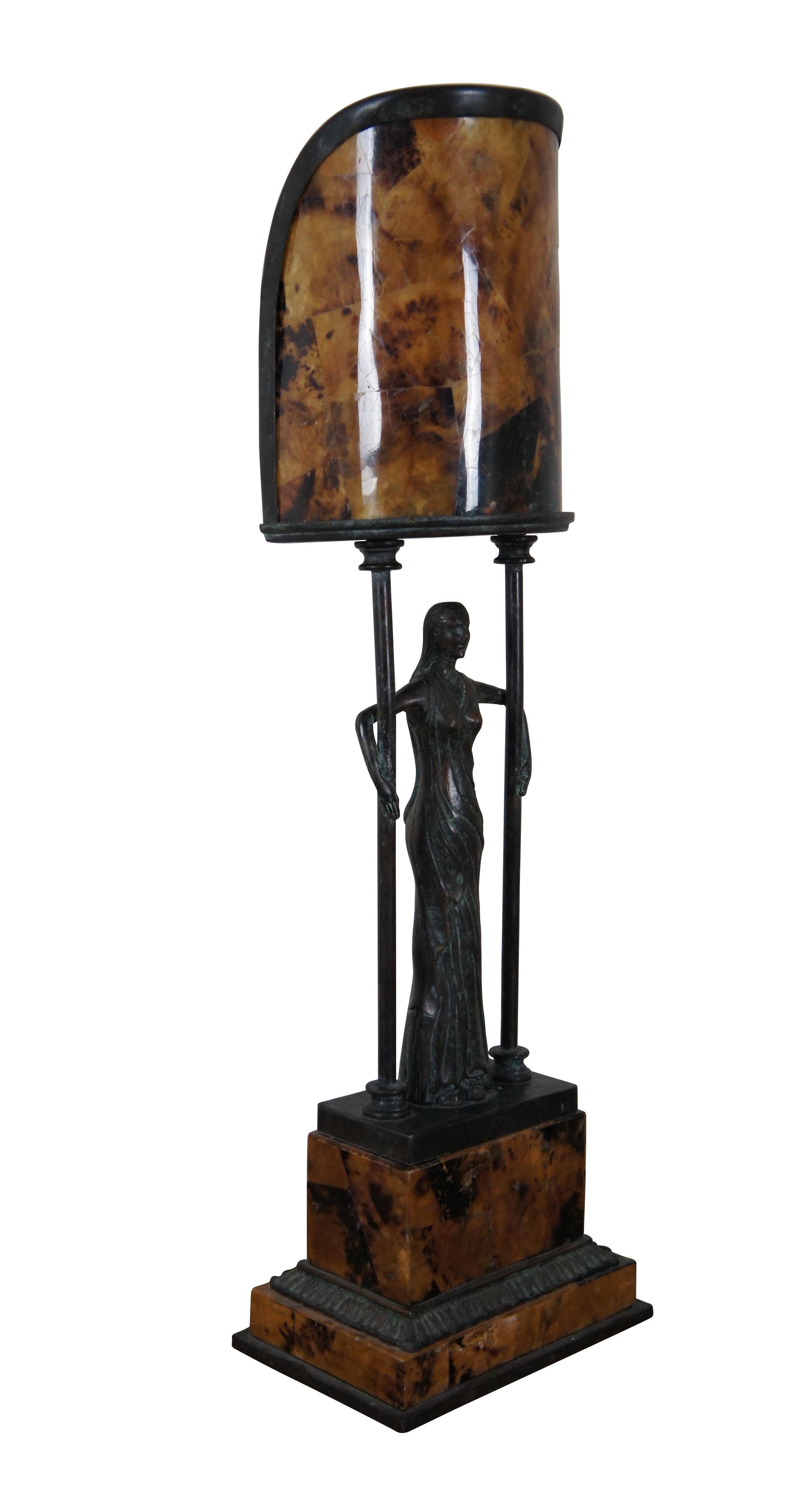 Art déco Maitland Smith Art Deco Figural Bronze Female & Penshell Table Lamp 25
