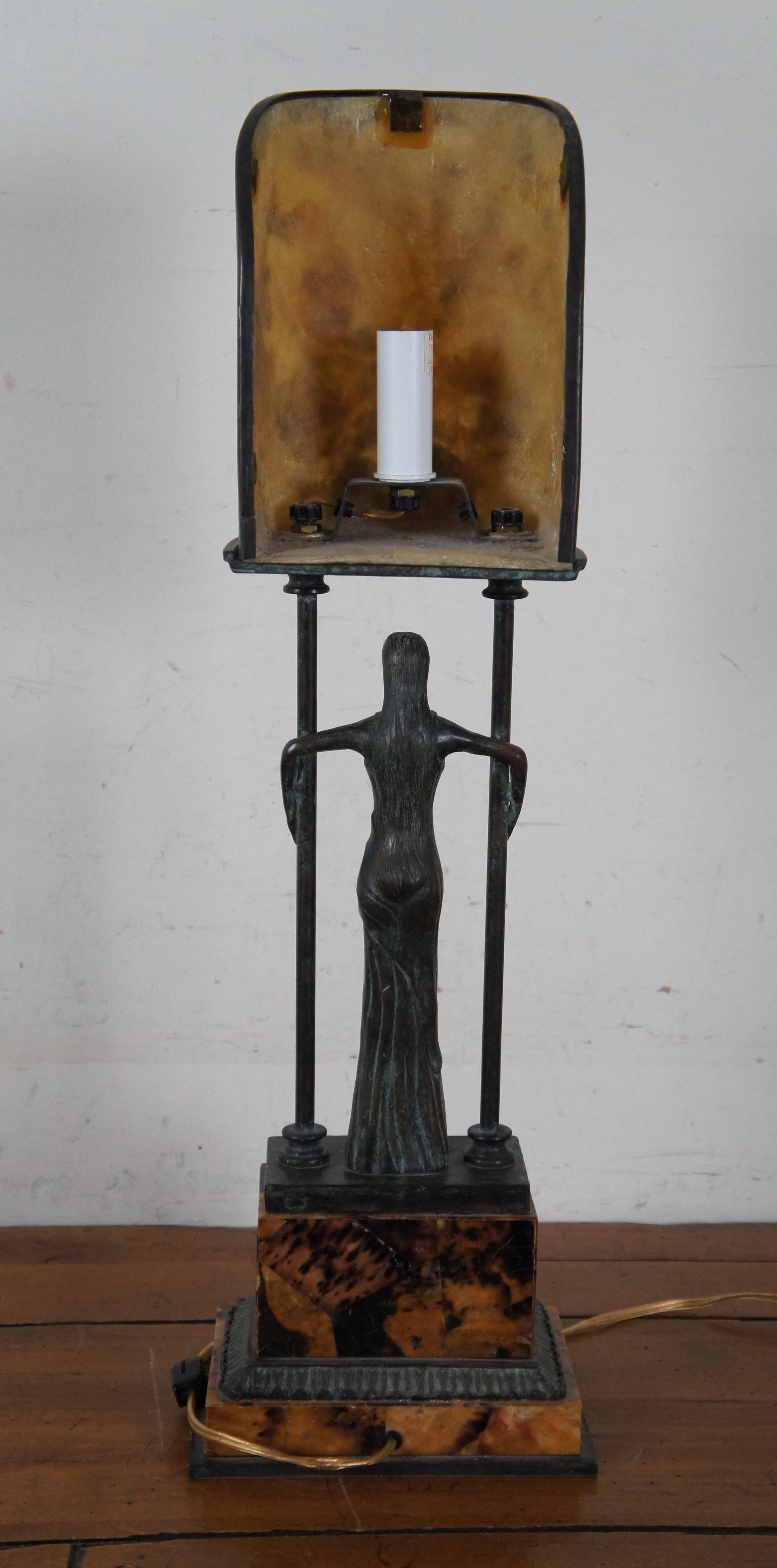 20th Century Maitland Smith Art Deco Figural Bronze Female & Penshell Table Lamp 25