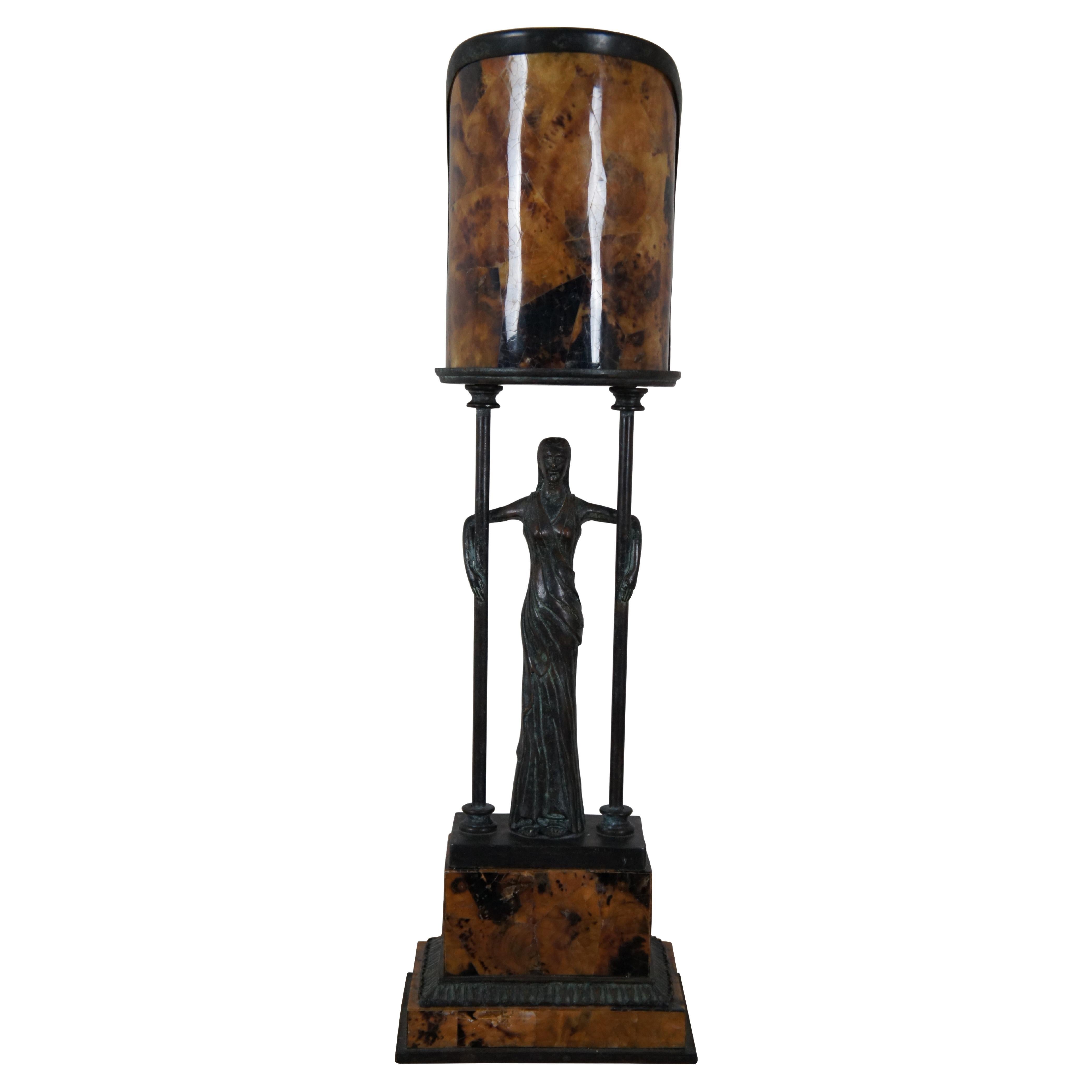 Maitland Smith Art Deco Figural Bronze Female & Penshell Table Lamp 25" For Sale