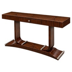 Table console « Sunburst » en zébrano de style Art déco revival, signée Maitland-Smith, vers 1990