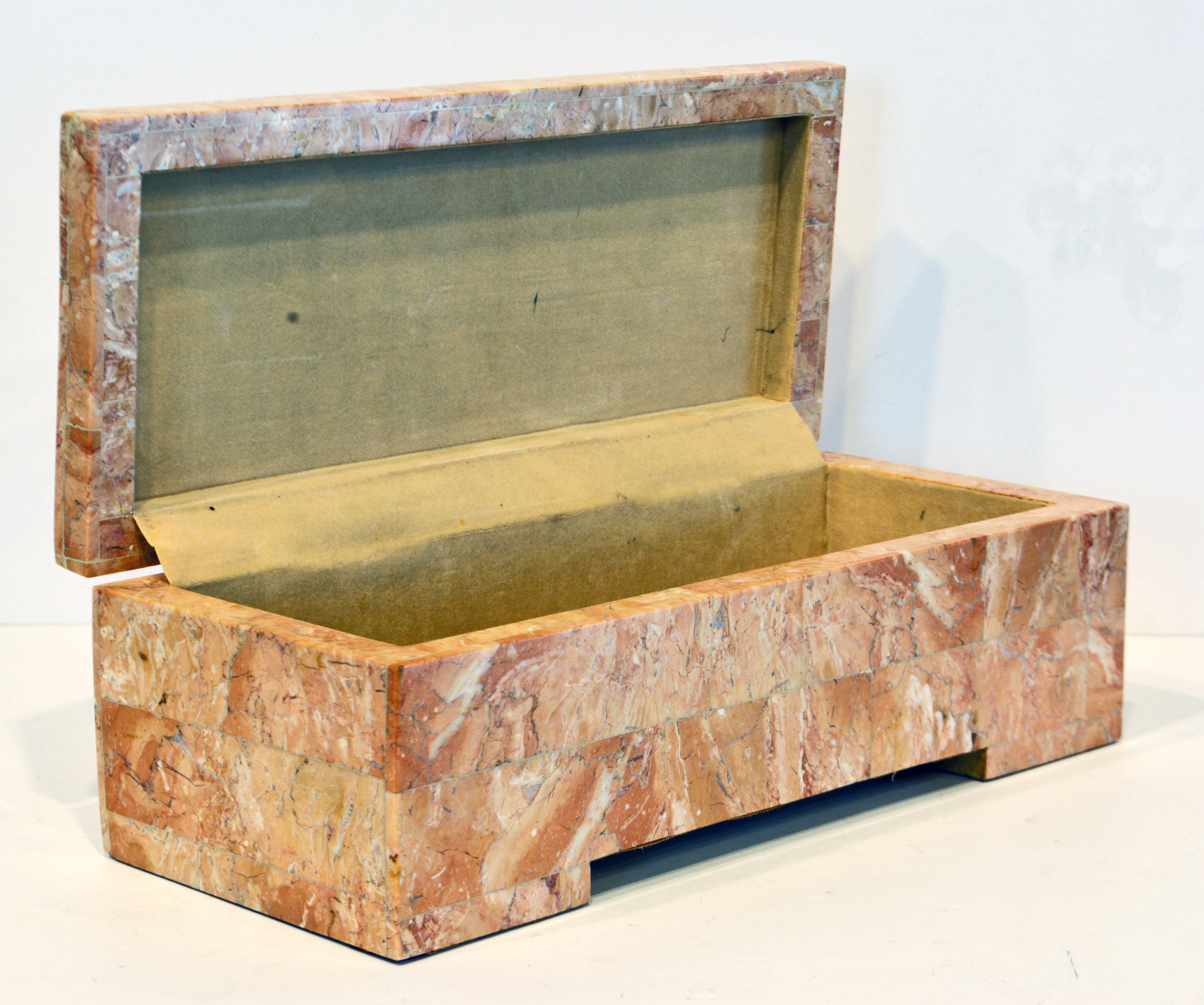 Bronze Maitland Smith Art Deco Style Architectural Design Tessellated Sienna Marble Box