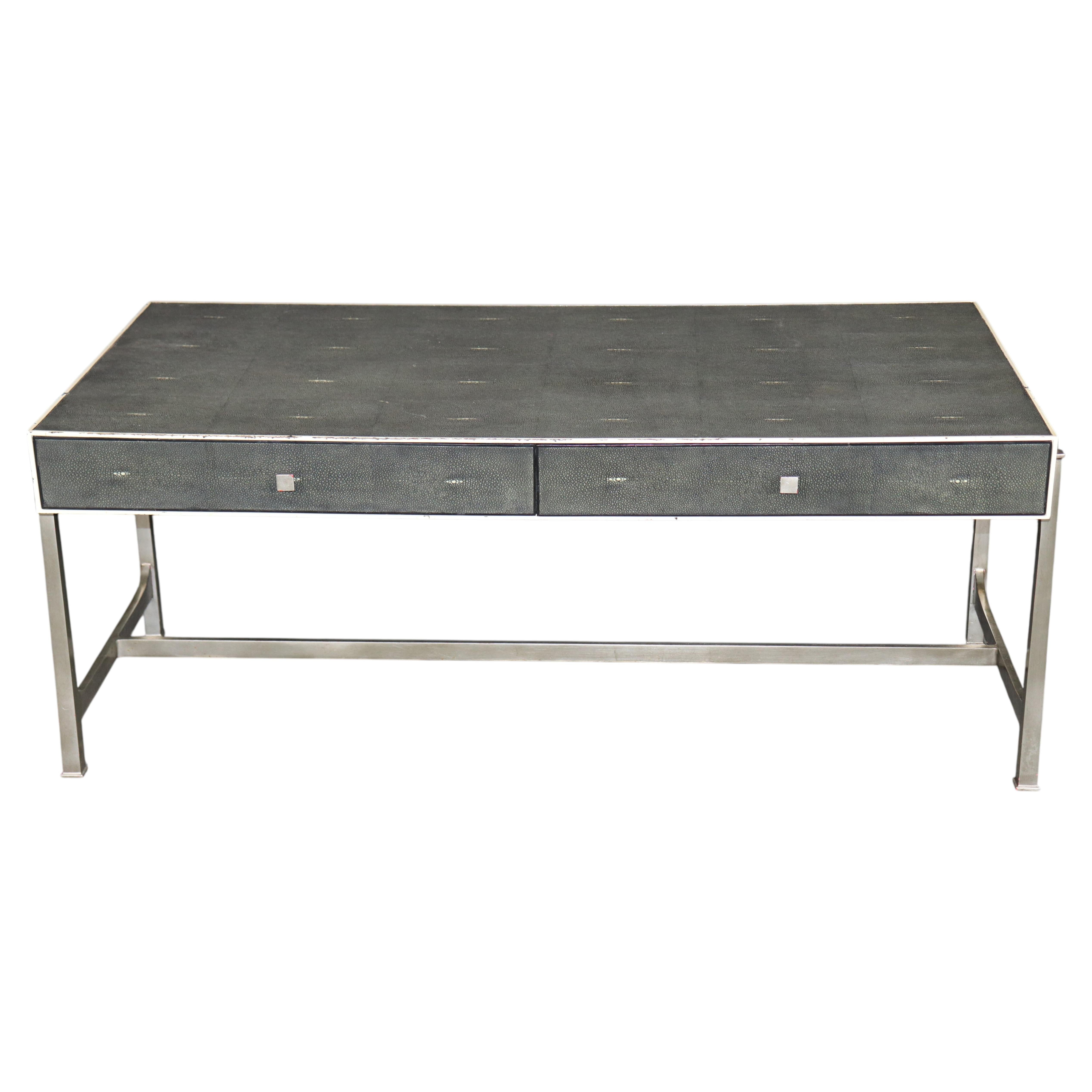 Maitland Smith Art Deco Style Metal Faux Shagreen Coffee Table For Sale