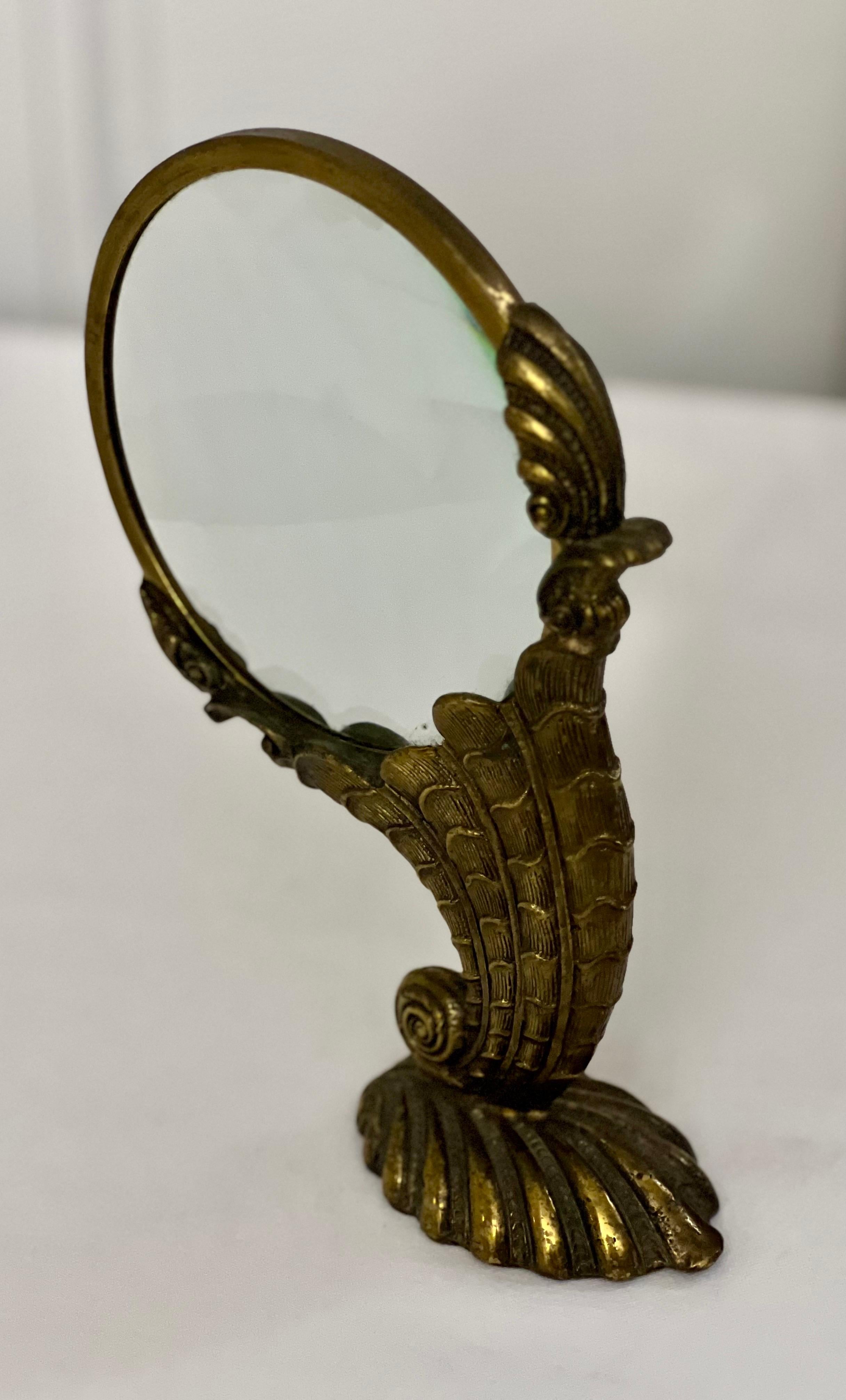 Maitland Smith Art Nouveau Style Large Standing Brass Nautilus Magnifying Glass For Sale 1