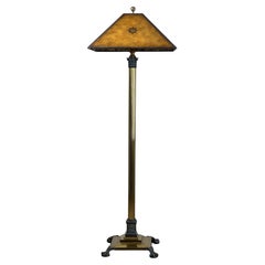 Maitland Smith Arts & Crafts Style Brass and Bronze Floor Lamp with Leather Shad