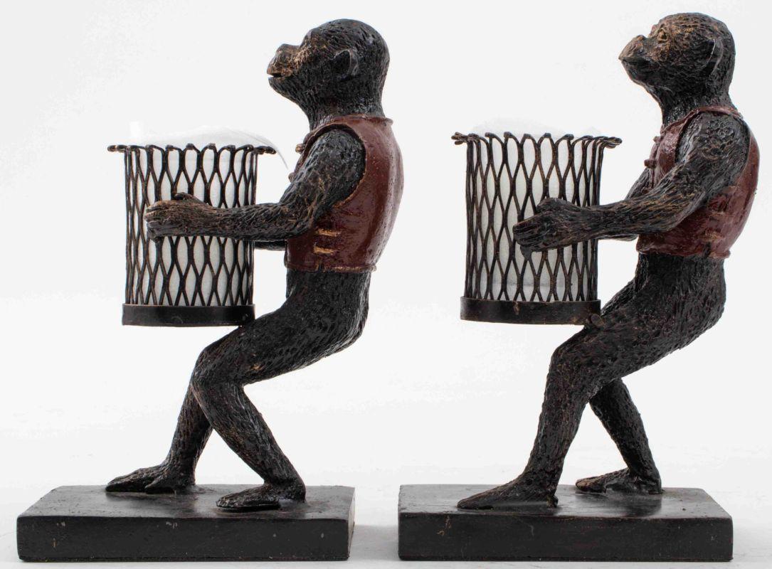 Modern Maitland Smith Attr. Monkey Candleholders, Pair