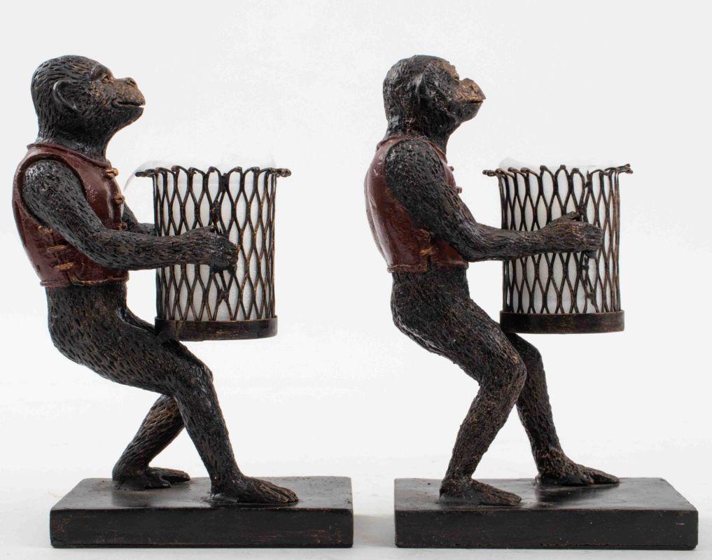 Maitland Smith Attr. Monkey Candleholders, Pair In Good Condition In Astoria, NY