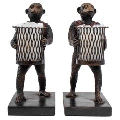 Maitland Smith Attr. Monkey Candleholders, Pair