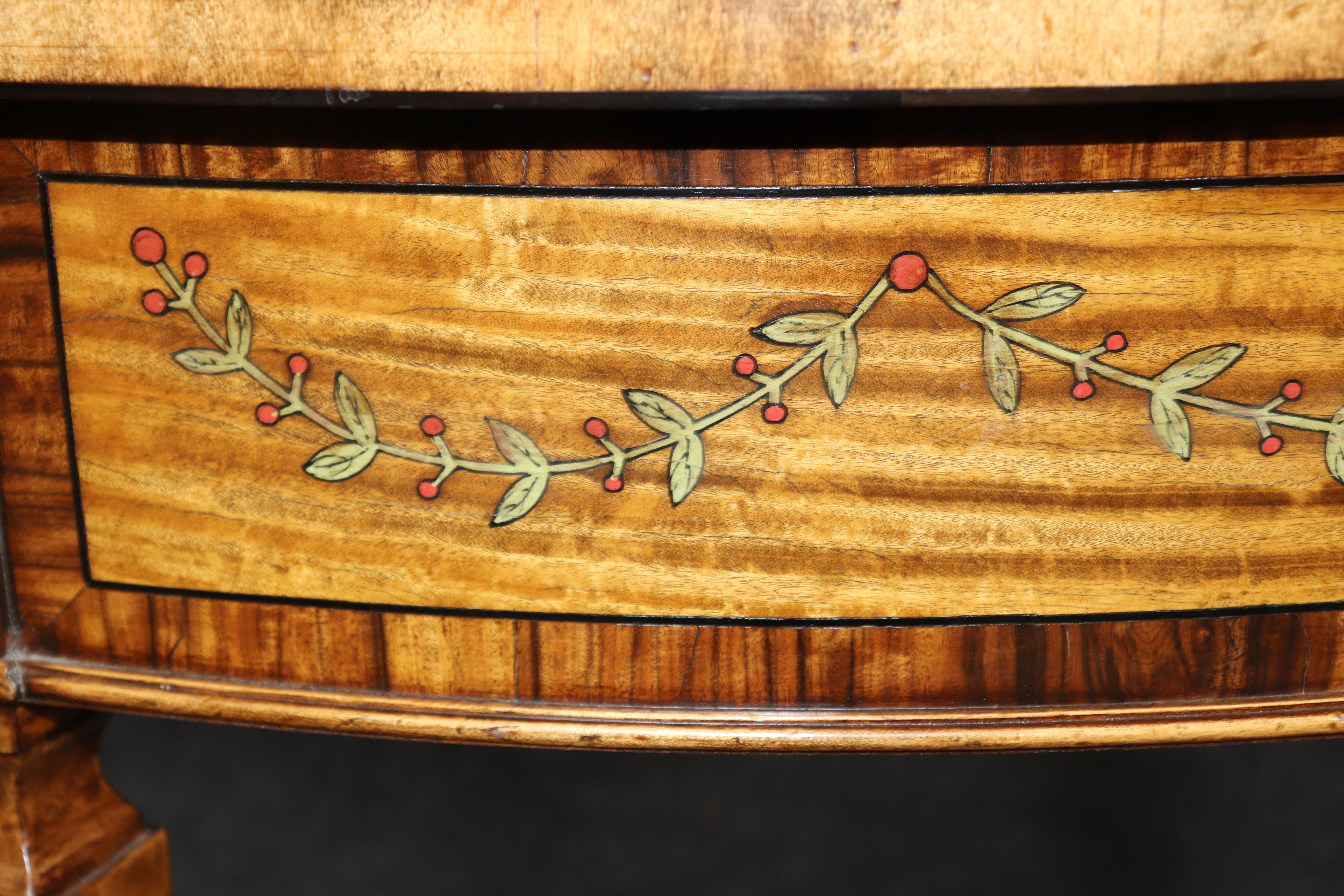 Maitland Smith Attrib. Adams Satinwood Paint Decorated Demilune Console Table For Sale 4