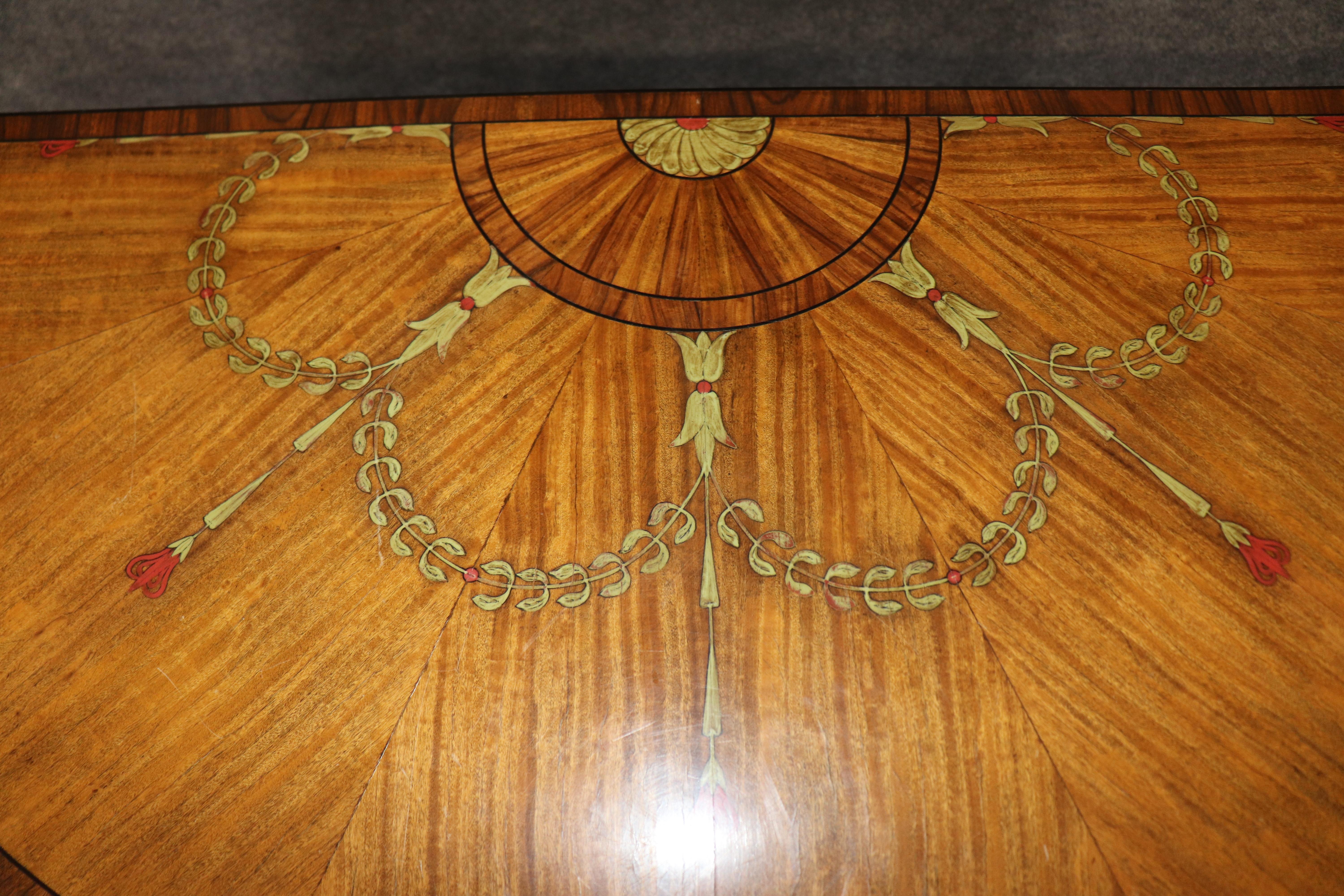 Maitland Smith Attrib. Adams Satinwood Paint Decorated Demilune Console Table For Sale 5