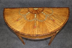Maitland Smith Attrib. Adams Satinwood Paint Decorated Demilune Console Table