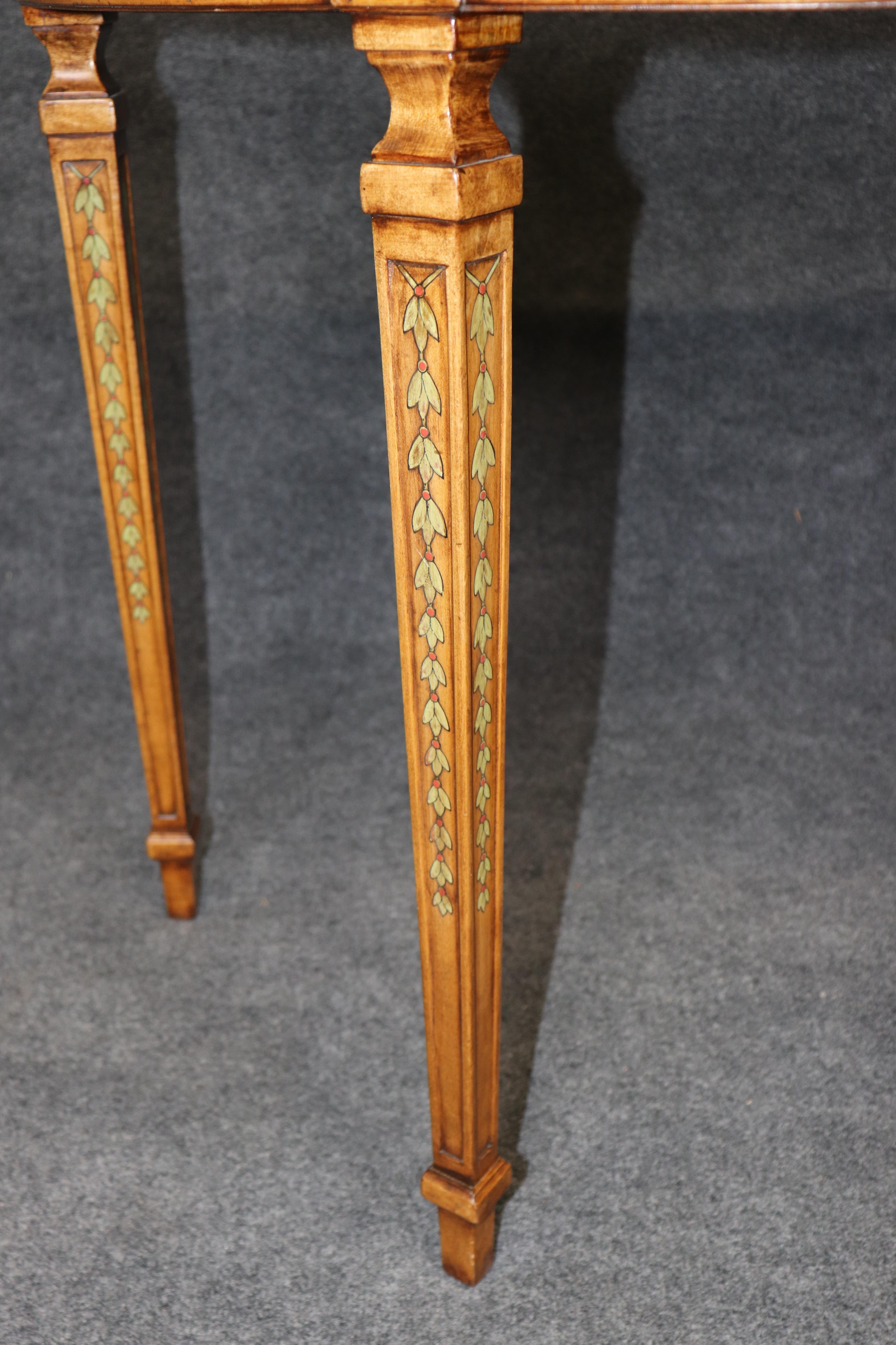 Maitland Smith Attrib. Adams Satinwood Paint Decorated Demilune Console Table For Sale 1