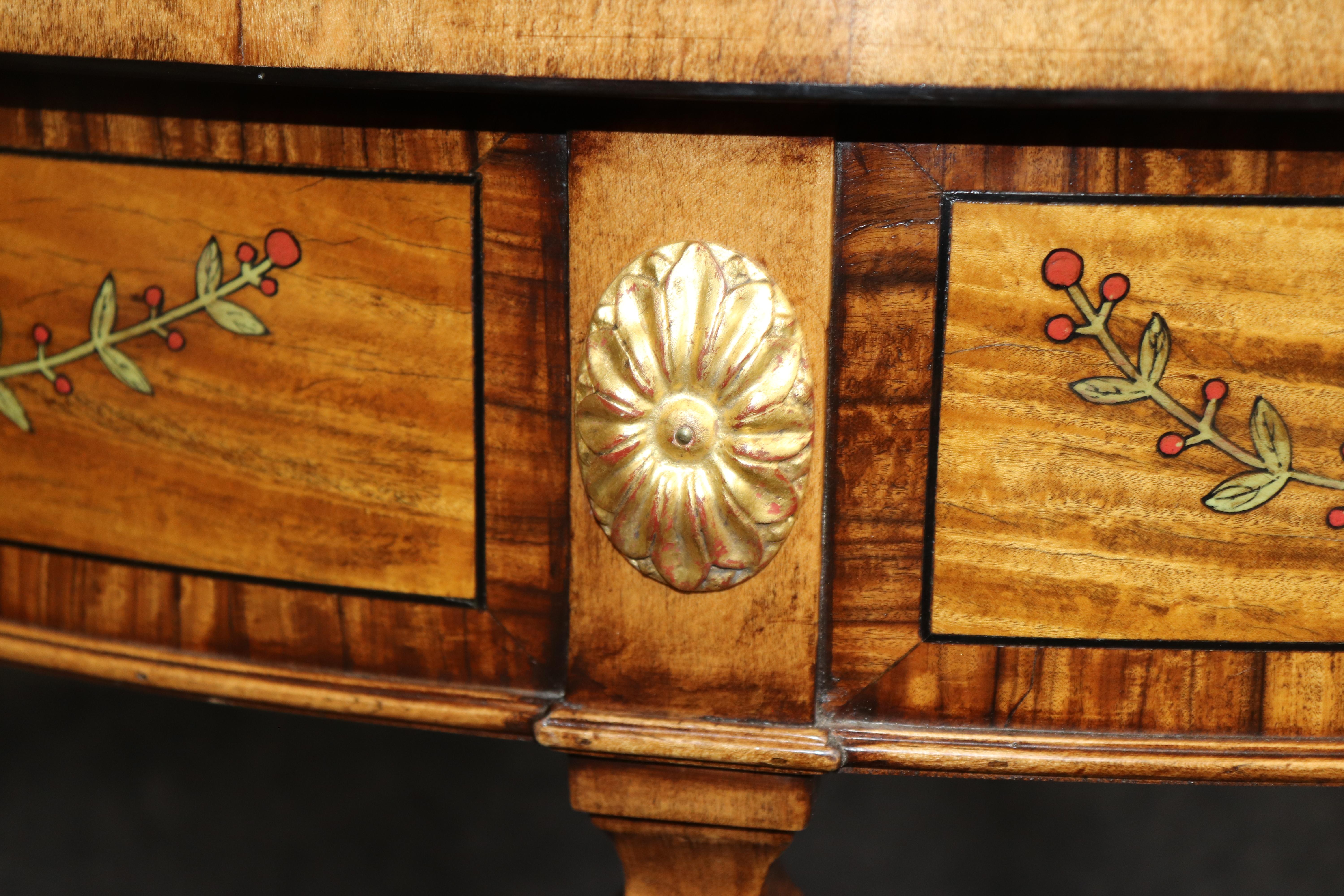 Maitland Smith Attrib. Adams Satinwood Paint Decorated Demilune Console Table For Sale 3
