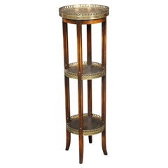Maitland Smith Attributed Embossed Leather Brass Mahogany Plantstand Pedestal