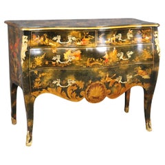 Maitland Smith Attributed Painted Chinoiserie Bombe Louis XV Style Commode 