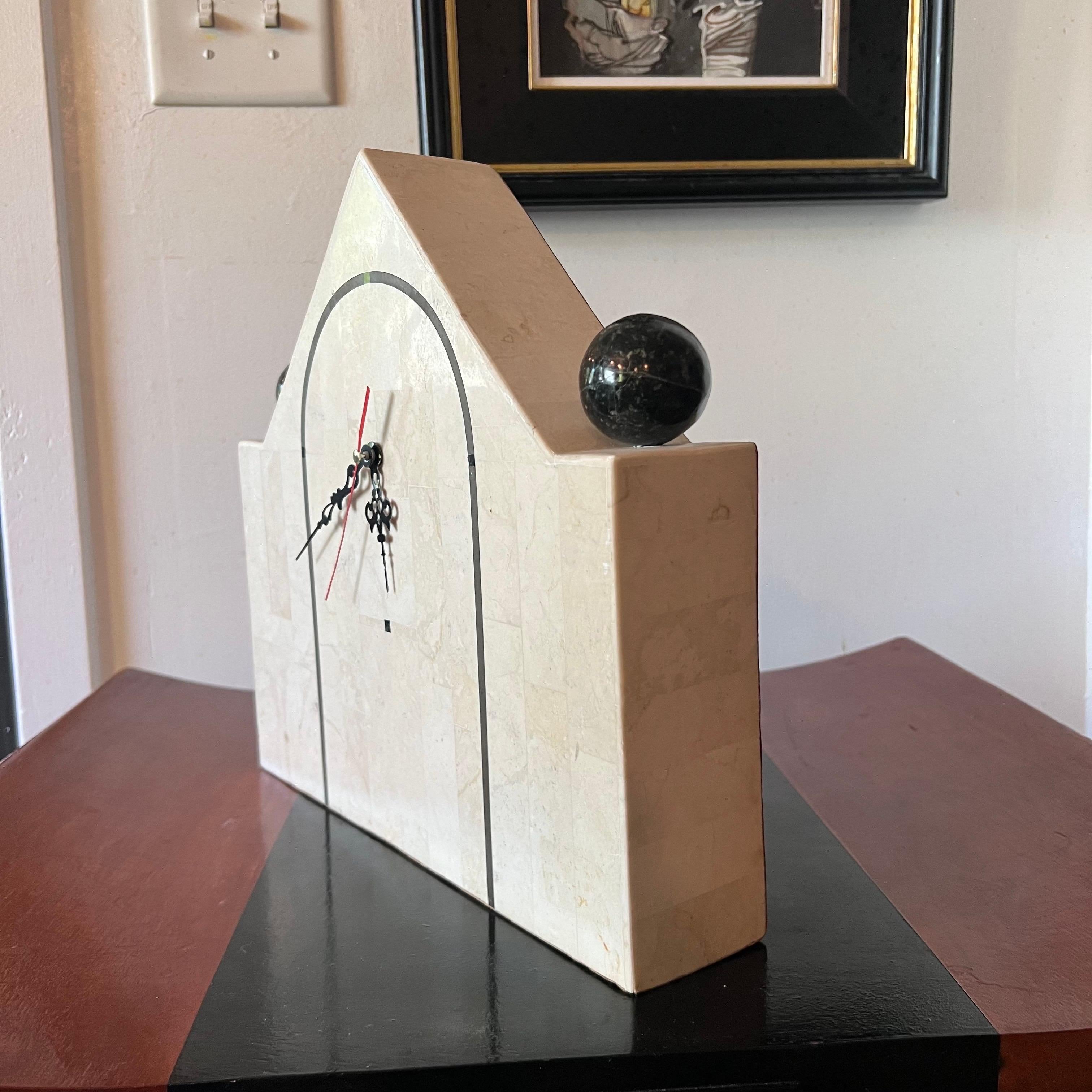 Maitland-Smith Attributed Stone and Marble Clock In Good Condition For Sale In Charleston, SC