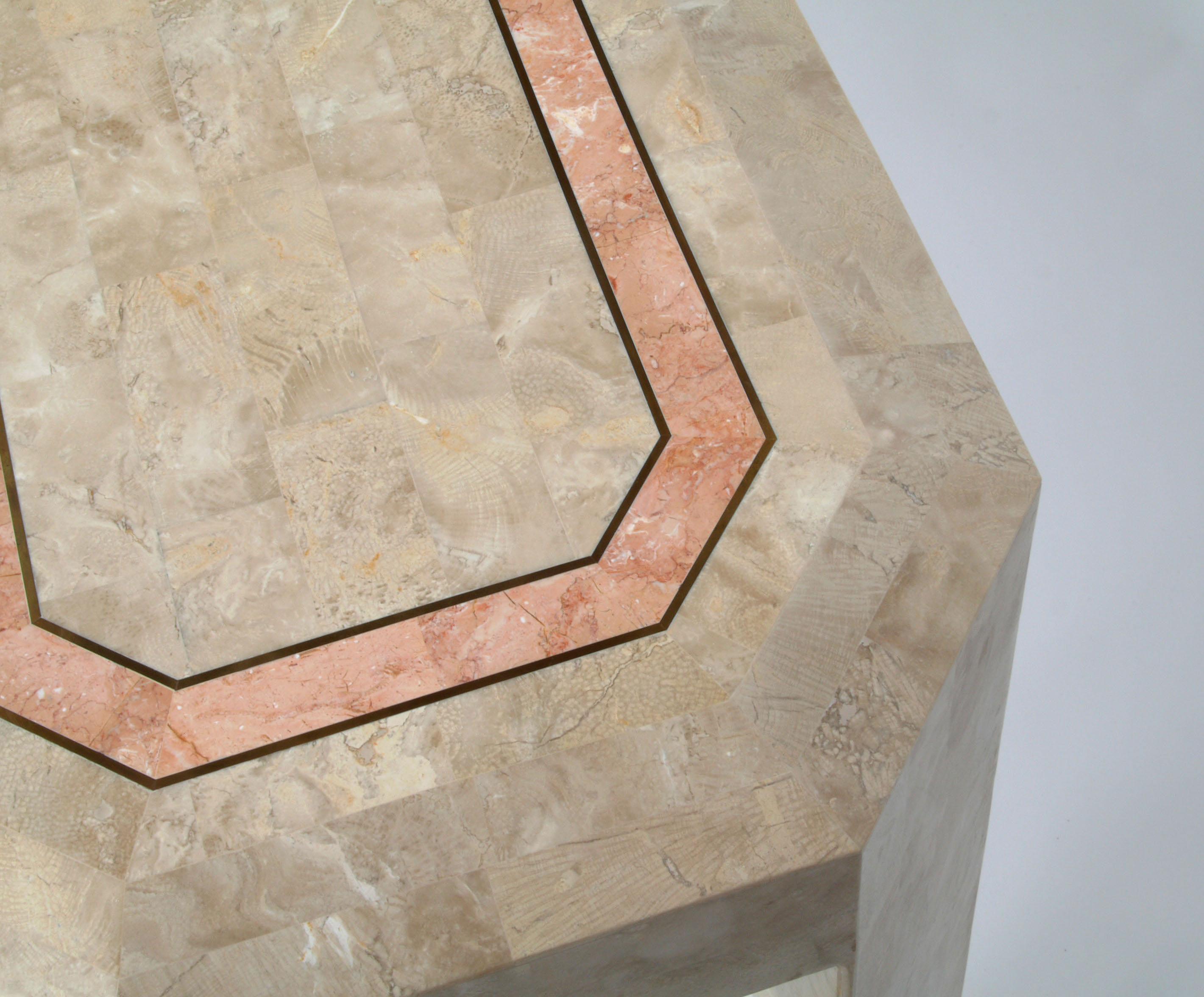 Mid-Century Modern Maitland Smith Attributed Tessellated Stone Console Table with Brass Trim