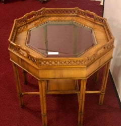 Maitland Smith Style Bamboo Form Octagonal End or Side Table with Bevelled Glass