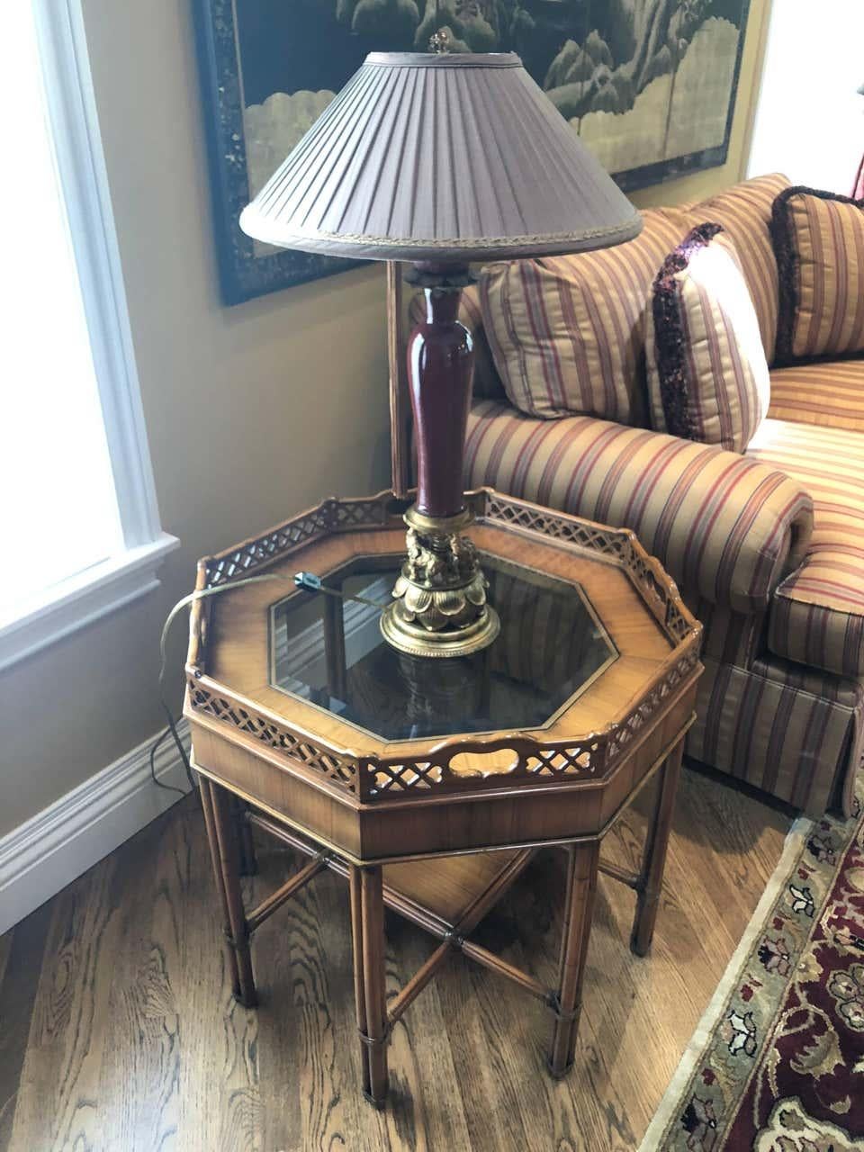 Maitland Smith Style Bamboo Form Octagonal End or Side Table with Bevelled Glass In Good Condition In Plainview, NY