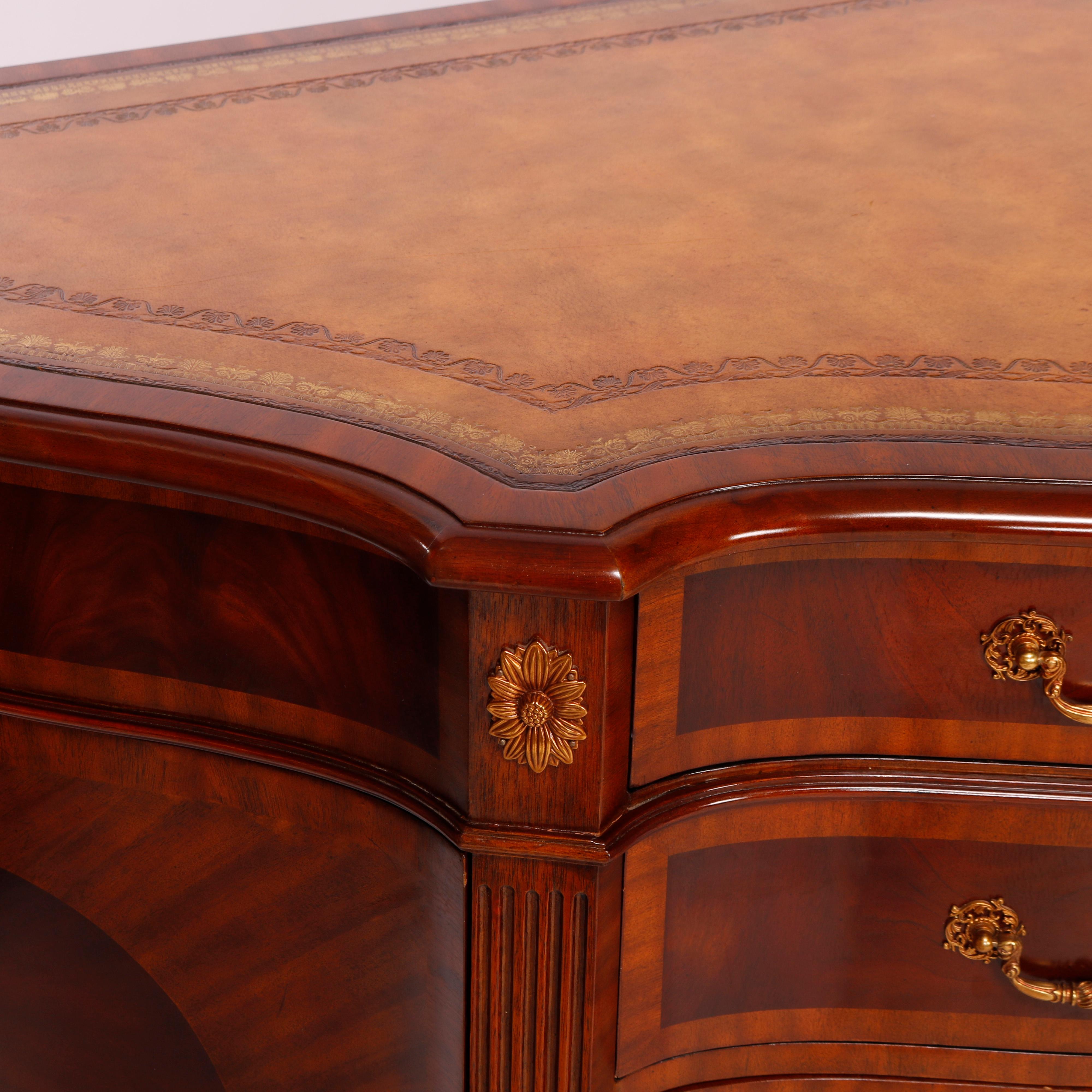 Mahogany Maitland Smith Banded & Inlaid Sideboard with Tooled Leather Top 20th C