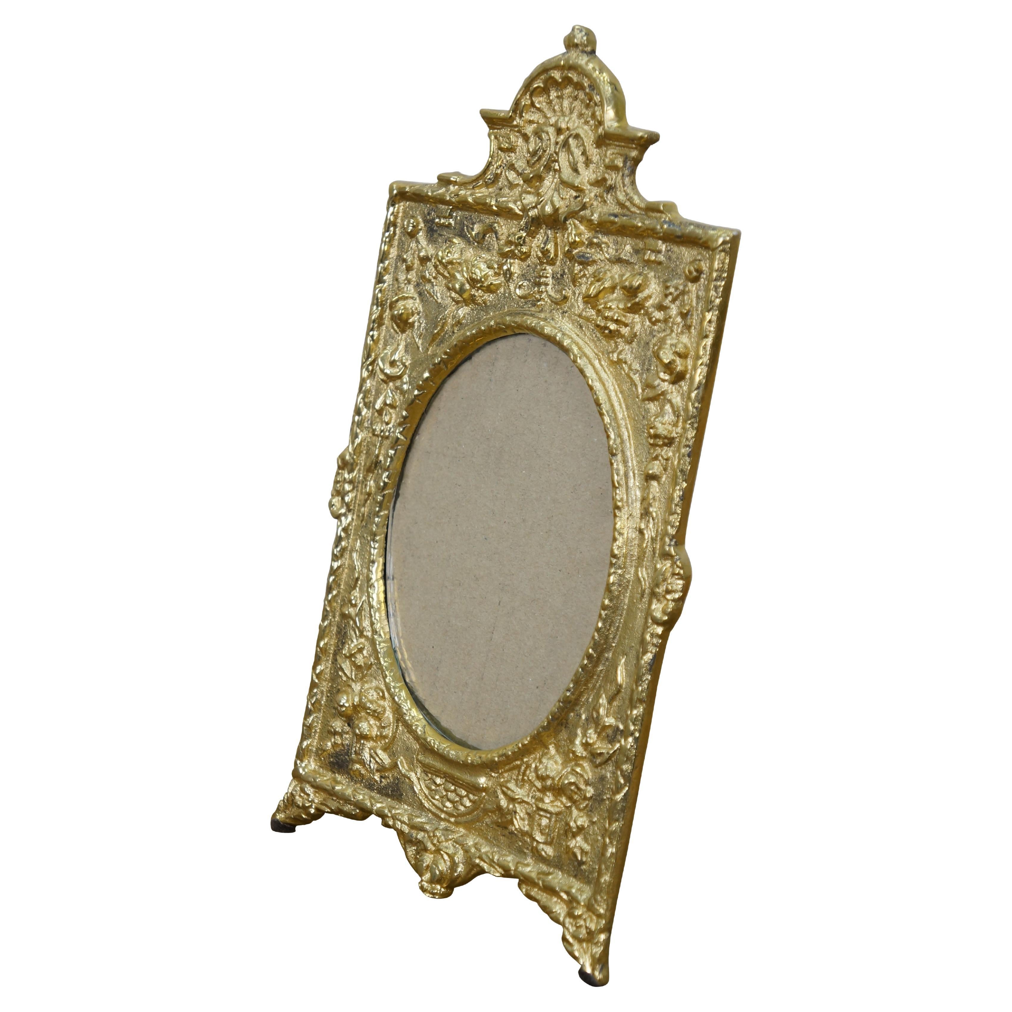 Maitland-Smith Baroque Handmade Antiqued Brass Desktop Photo Picture Frame 10" For Sale
