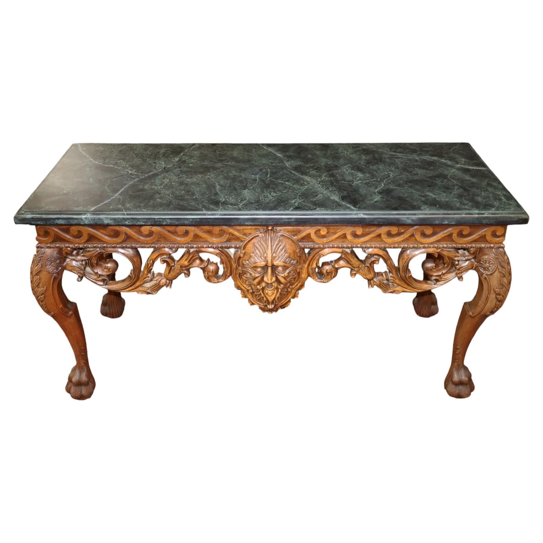 Maitland Smith Baroque Renaissance Revival Style Green Faux Marble Console Table