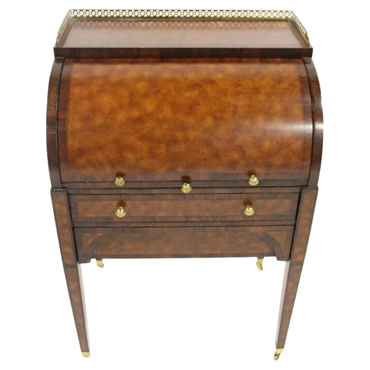 Maitland Smith Barrel Top Burled Wood Secretary Desk For Sale