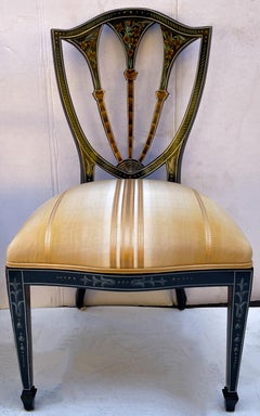 Maitland-Smith Black Adam Style Shield Back Painted Dining Chairs, S/8