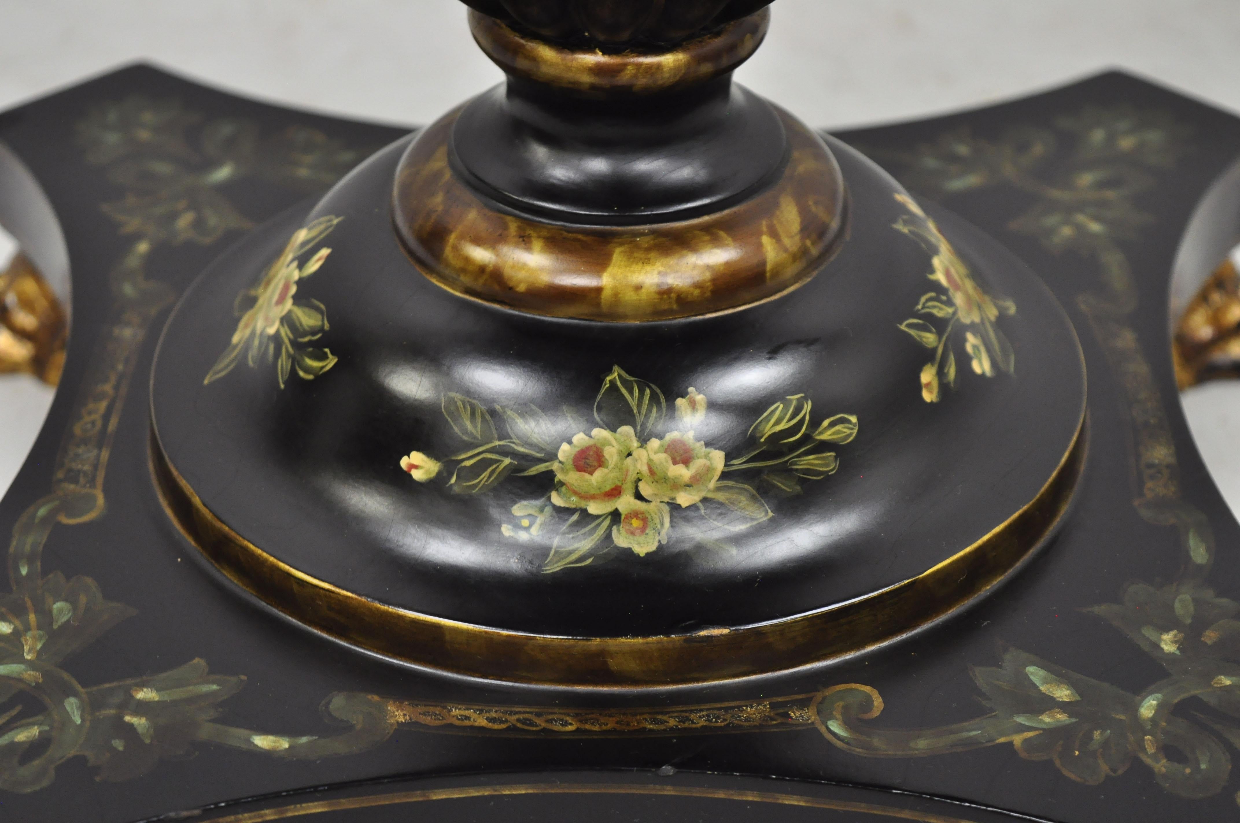 Maitland Smith Black French Victorian Floral Painted Pedestal Accent Side Table 5