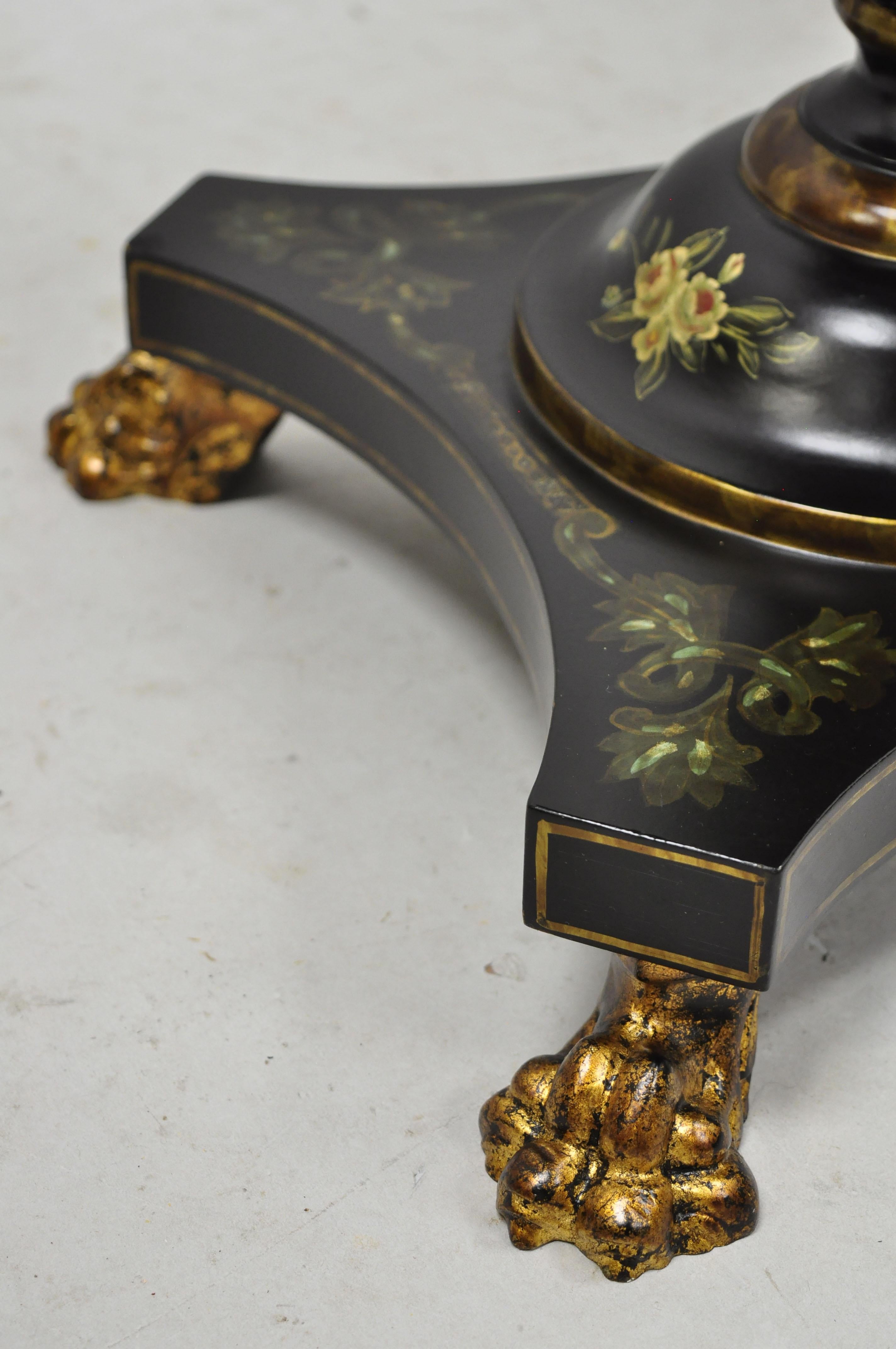 Maitland Smith Black French Victorian Floral Painted Pedestal Accent Side Table 6