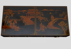 Maitland Smith Black Lacquer Chinese Chippendale Style Burnt Bamboo Desk