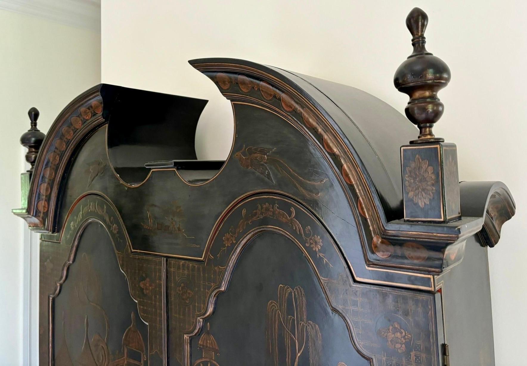 Maitland Smith Black Lacquer & Hermes Orange Interior Chinoiserie Secretary Desk 2