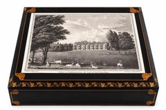 Maitland-Smith Black Leather Decorative Box with Gilt Decoration & Engraved Top