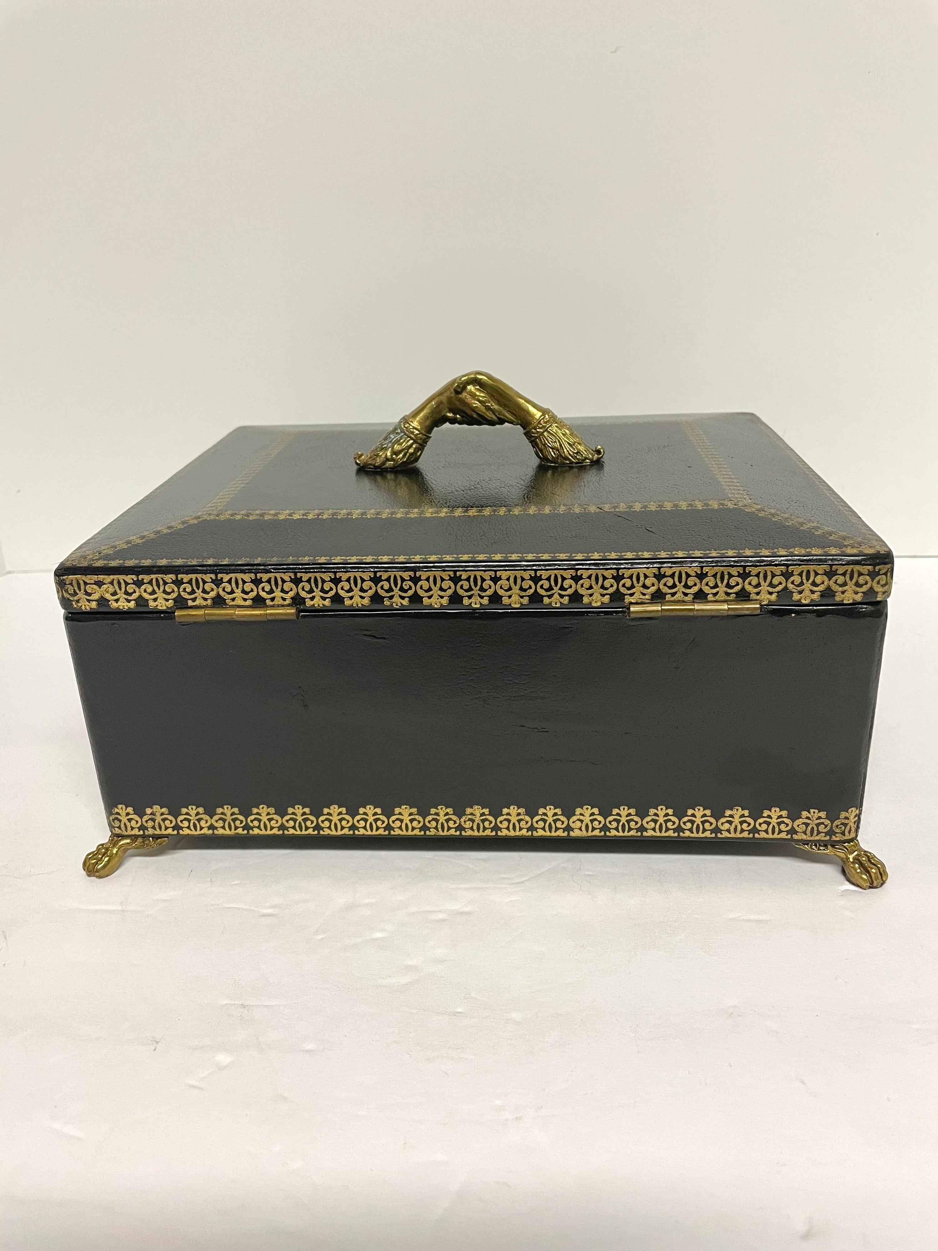 Maitland Smith Black Leather Footed Box 9