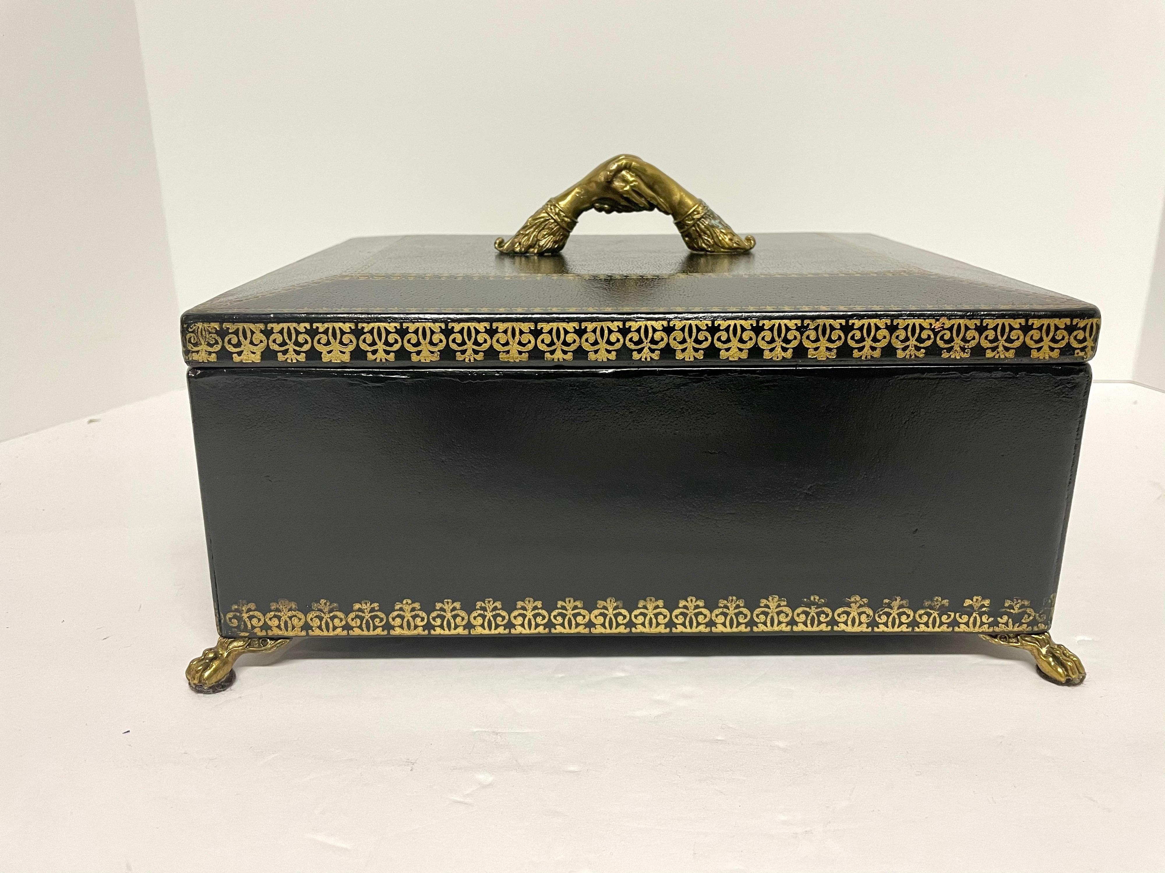 Philippine Maitland Smith Black Leather Footed Box