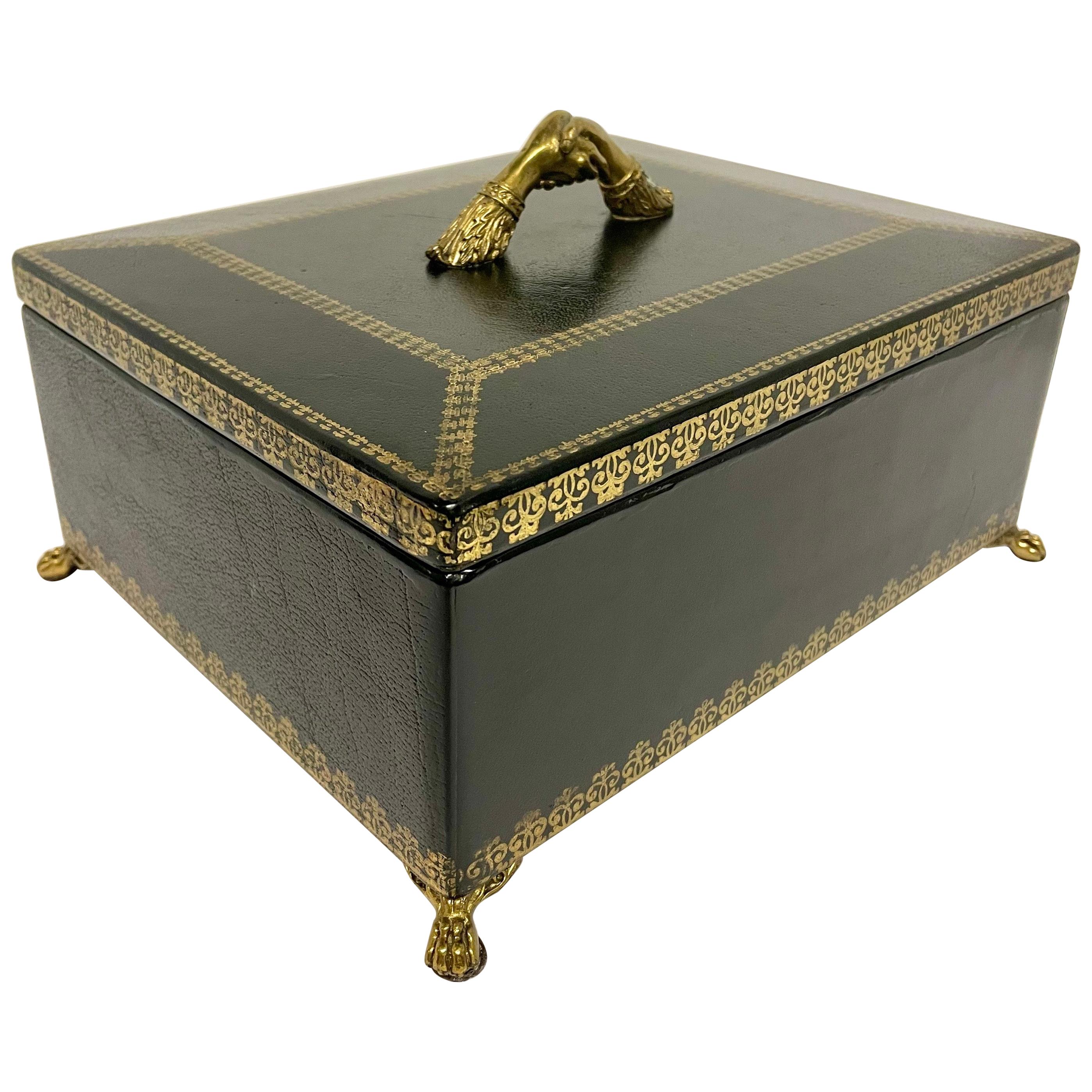 Maitland Smith Black Leather Footed Box